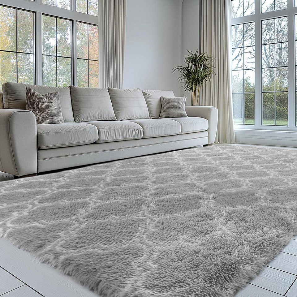 LuxusKollektion Hochflor-Teppich Teppich Hochflor grau Hellgraue Laterne 240 x 300 cm Rechteckig, Langflor-Teppich