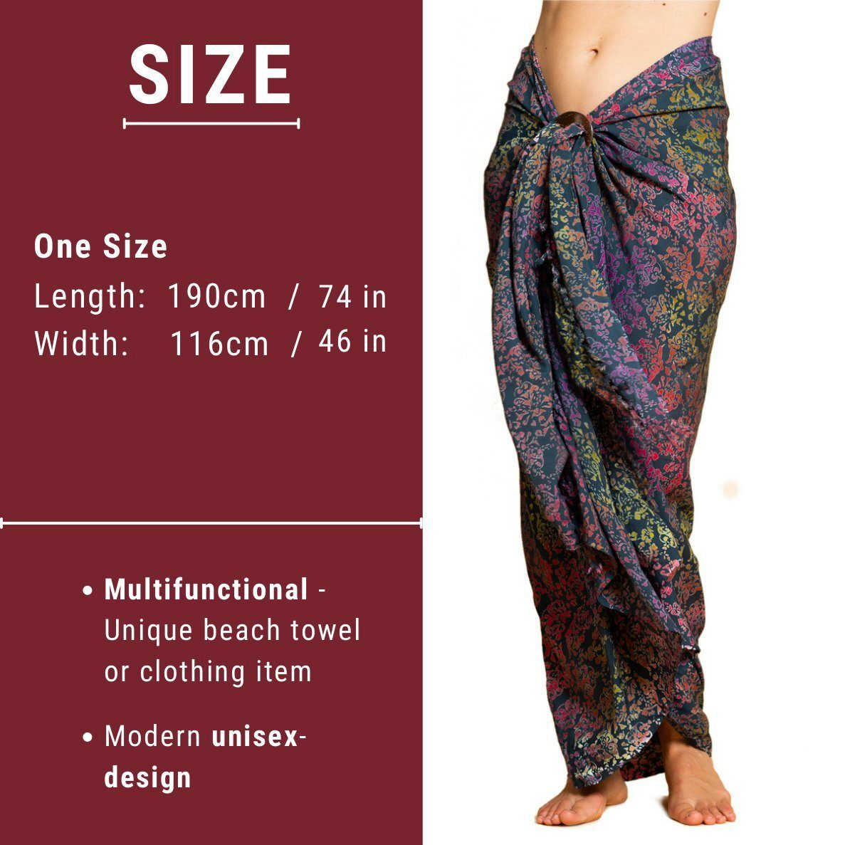 Sarong hochwertiger Schultertuch PANASIAM den aus Pareo für Tuch B601 Cover-up Bikini Wachsbatik Viskose purple Strandtuch, Strandkleid Halstuch Strand Rottöne