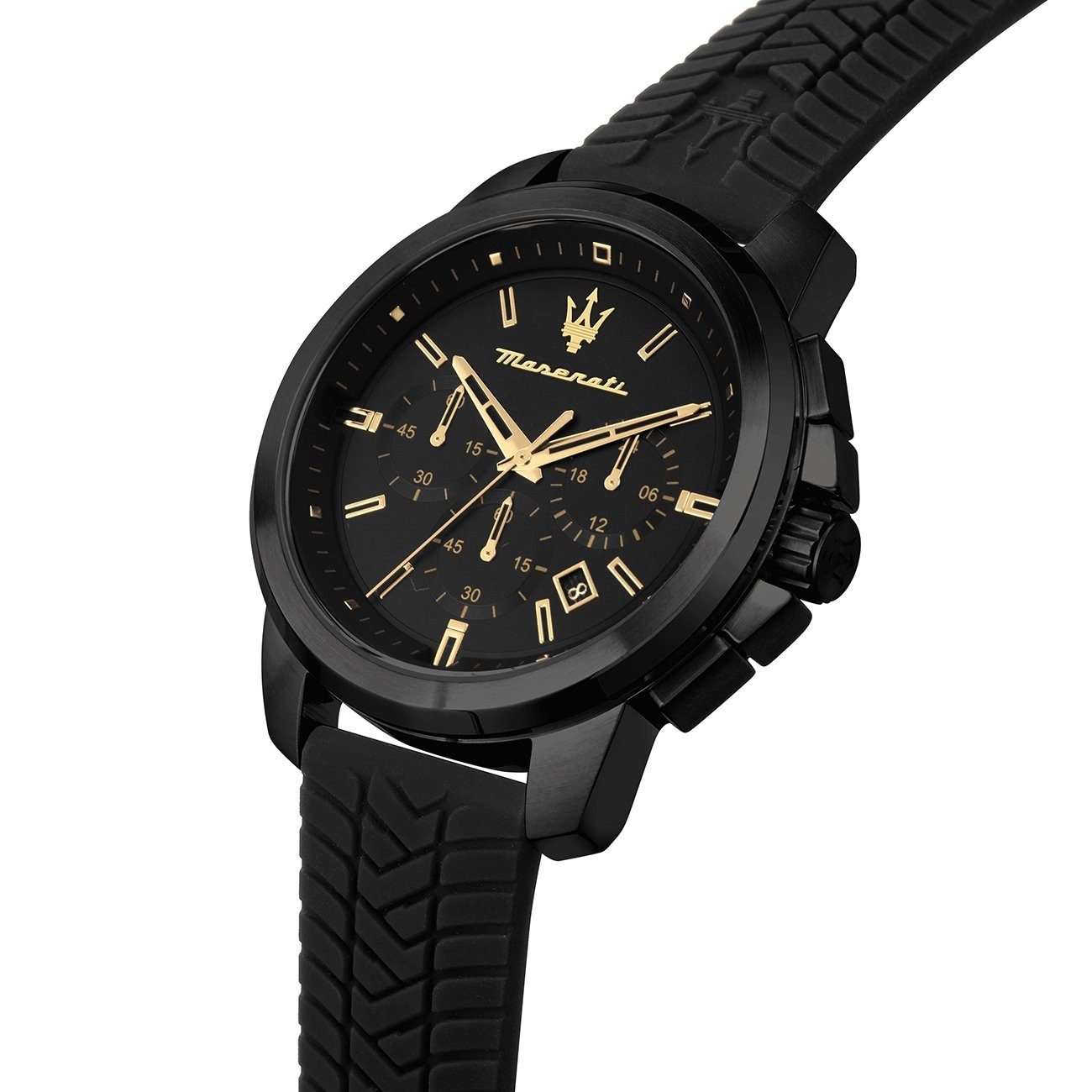 MASERATI Chronograph Maserati Herren Chronograph, (Chronograph), Herrenuhr rund, groß (ca. 44mm) Silikonarmband, Made-In Italy