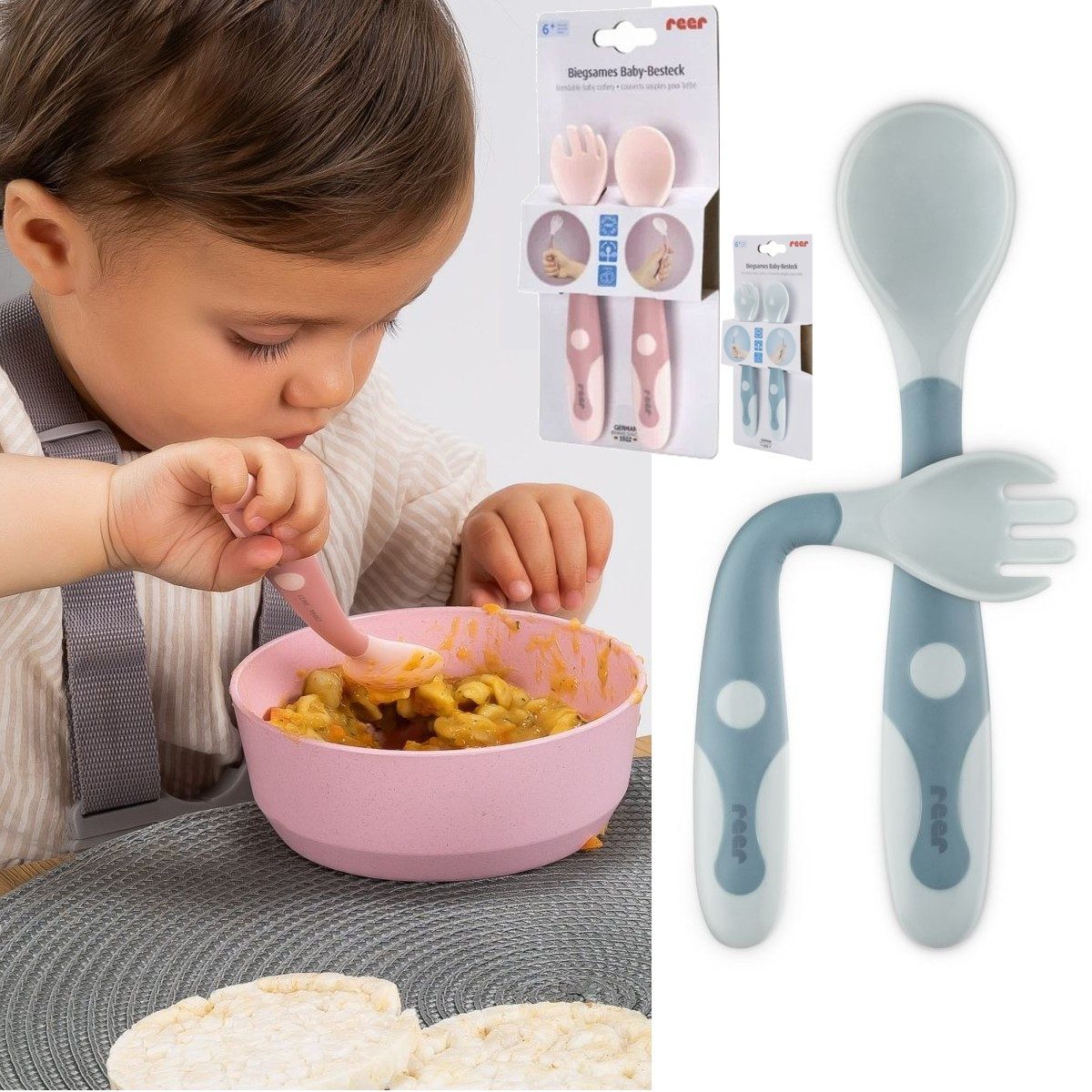 Reer Kinderbesteck Baby Besteckset Biegsam Ложки & Gabel (2-tlg), Kunststoff, 360° biegsam