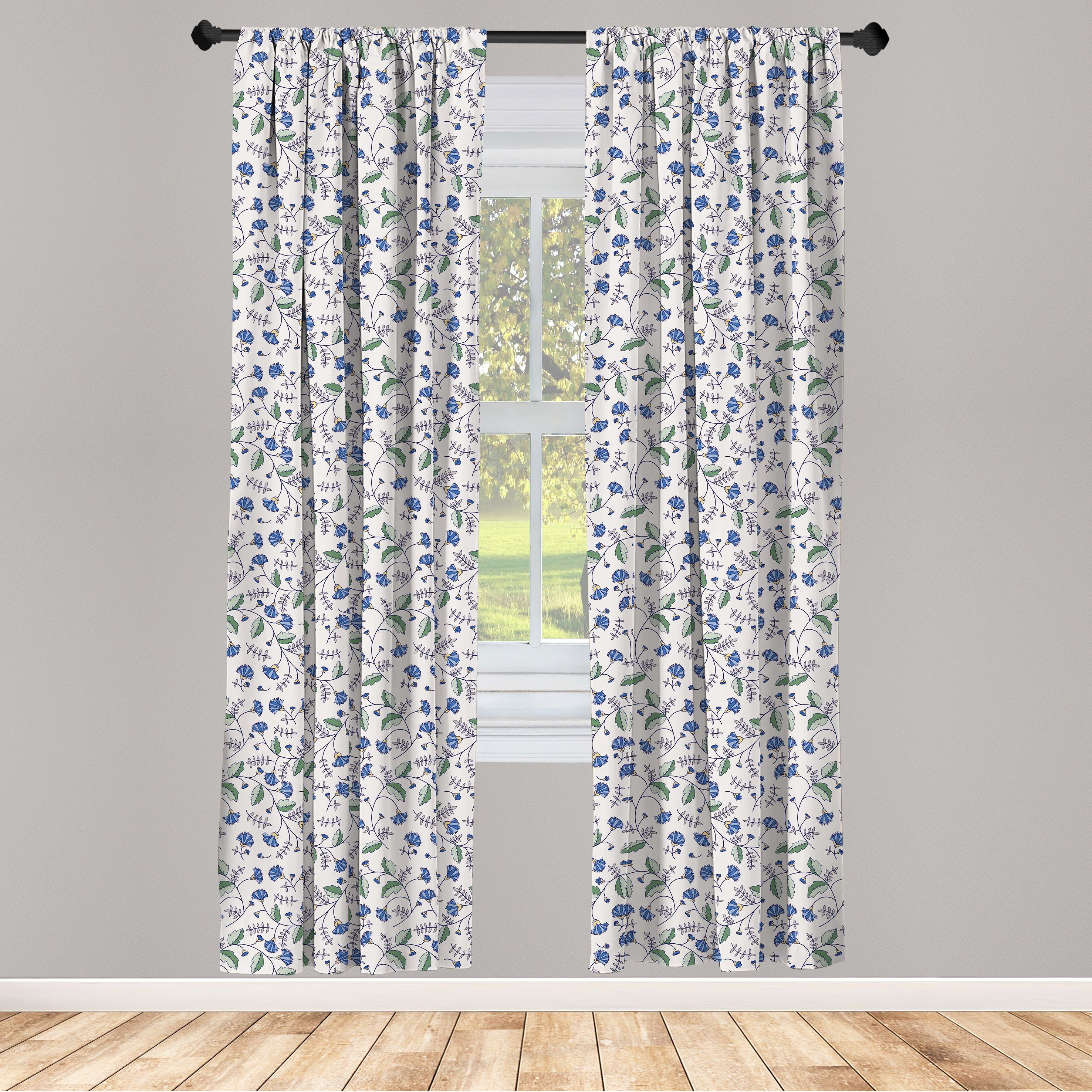 Microfaser, Schlafzimmer Abakuhaus, Kornblumen Wohnzimmer für Blaue Gardine Blätter und Vorhang Dekor, Blume
