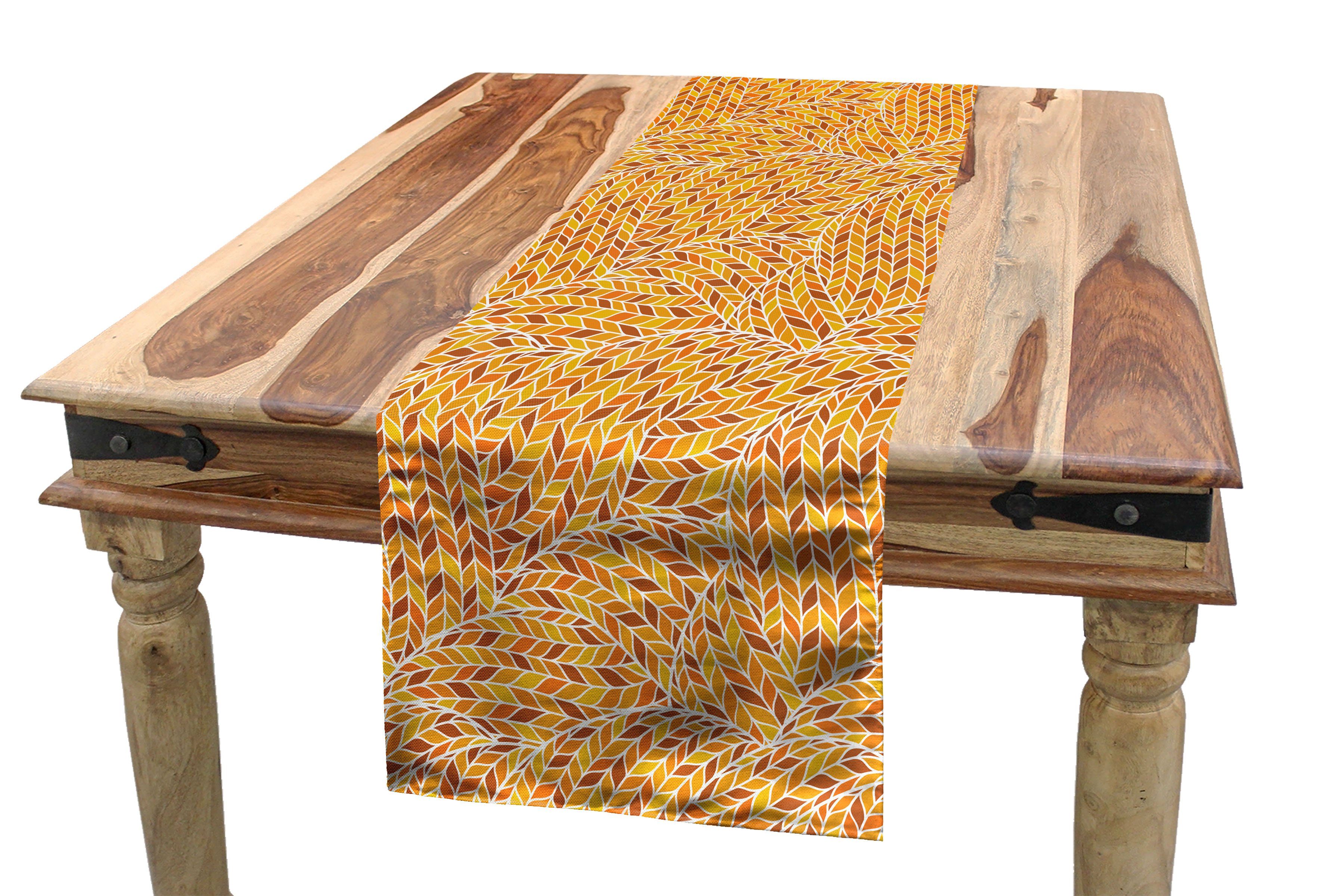 Herbst-Blatt-Spiralen Esszimmer Erdfarben Rechteckiger Tischläufer, Abakuhaus Dekorativer Tischläufer Küche