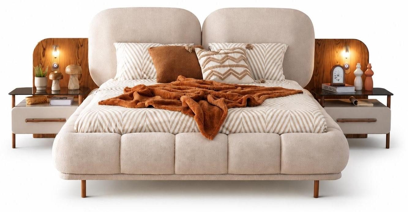 JVmoebel Polsterbett Bett Modern Beige Gepolstert Komfortabel Luxuriös Harmonisch Dezent, Made in Europa