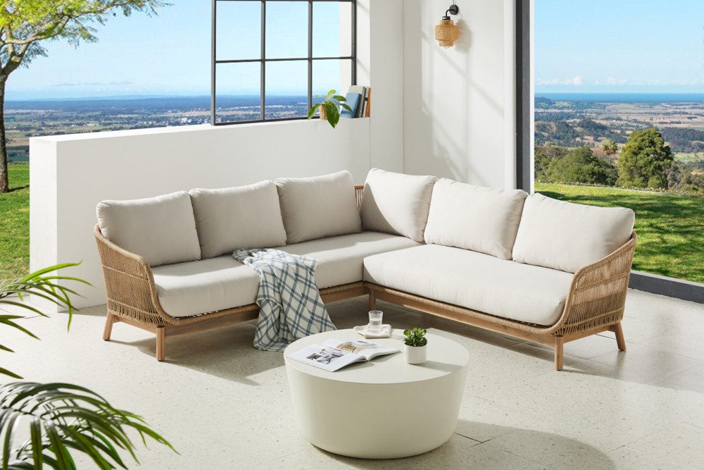 riess-ambiente Sitzgruppe BALI ROPE 235cm beige/ natur · Gartensofa aus Akazienholz inkl. Kissen, (Einzelartikel, 1-tlg), Rope-Design · wetterfest · Terrassengruppe · Balkonsofa · Ecklounge