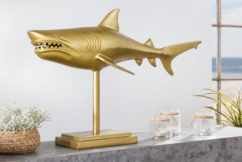 riess-ambiente Tierfigur HAI 68cm gold (Einzelartikel, 1 St), Wohnzimmer · Metall · handmade · Fisch · Deko · Skulptur · Maritim