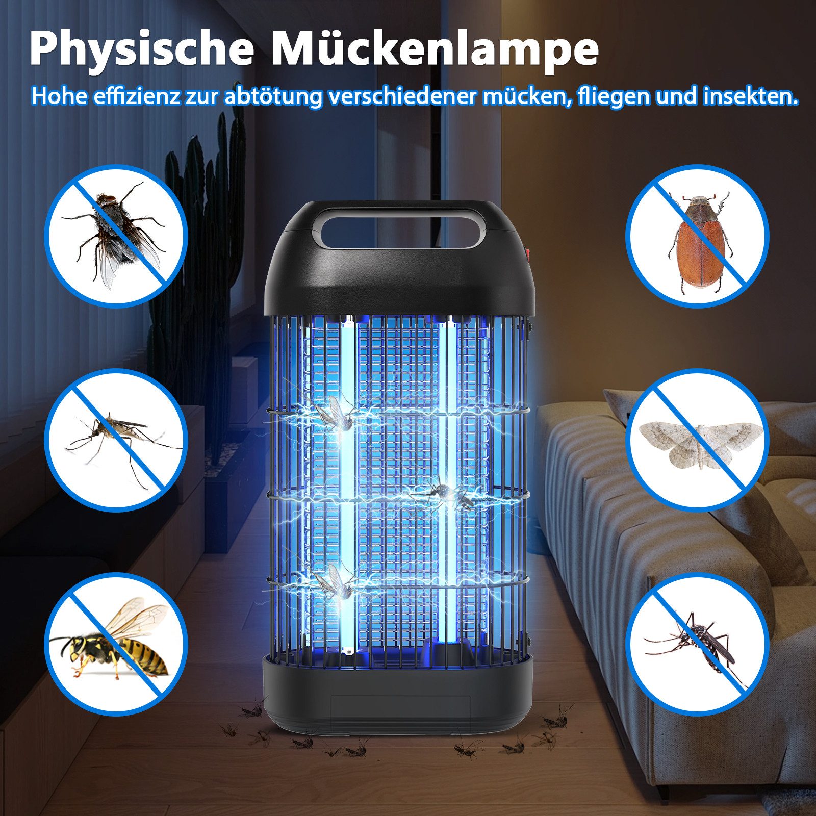 Fofile Insektenvernichter Elektrischer 18W Mückenlampe UV-Licht Mückenschutz LED Fliegenfalle, Doppelelektrogitter, für Innen, Küche, Schlafzimmer, Wohnzimmer