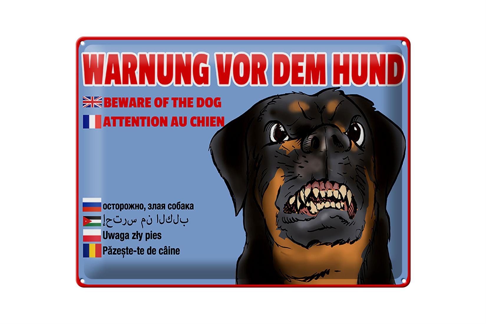 Metallschild Hinweis 40x30cm Warnung vor Hund Multi Sprachen