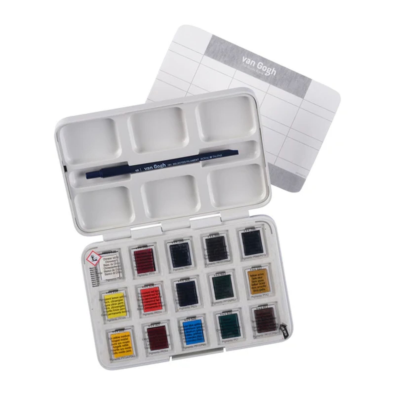 van Gogh Aquarellfarbe Pocket Box Basiskasten Aquarellfarben mit 12 Farben, halbe Näpfchen, + 3 Farben gratis