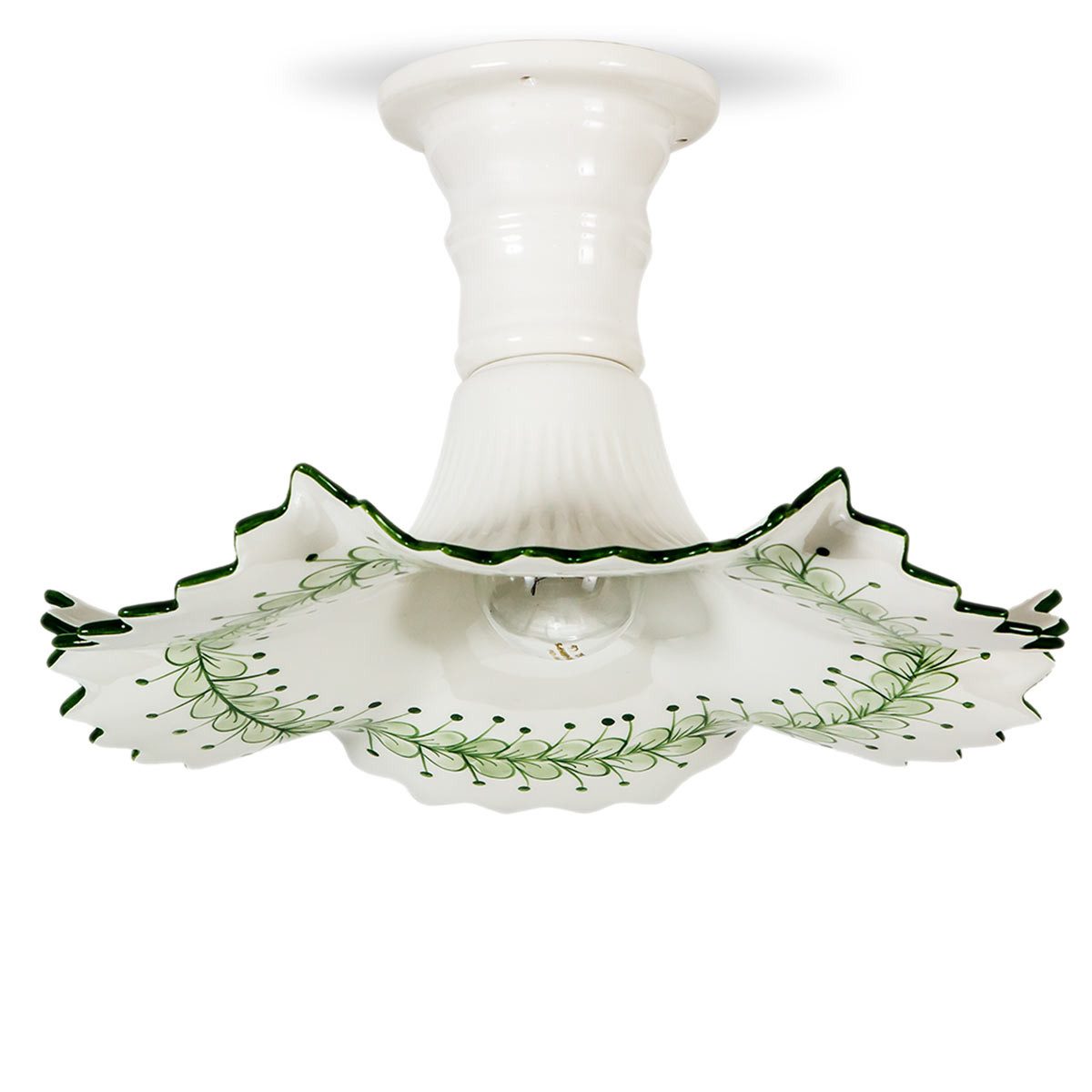 Helios Leuchten Deckenleuchte Keramik weiß, farbig dekoriert, vintage Keramiklampe Deckenlampe, für Esstisch Küche, handgefertigt handbemalt