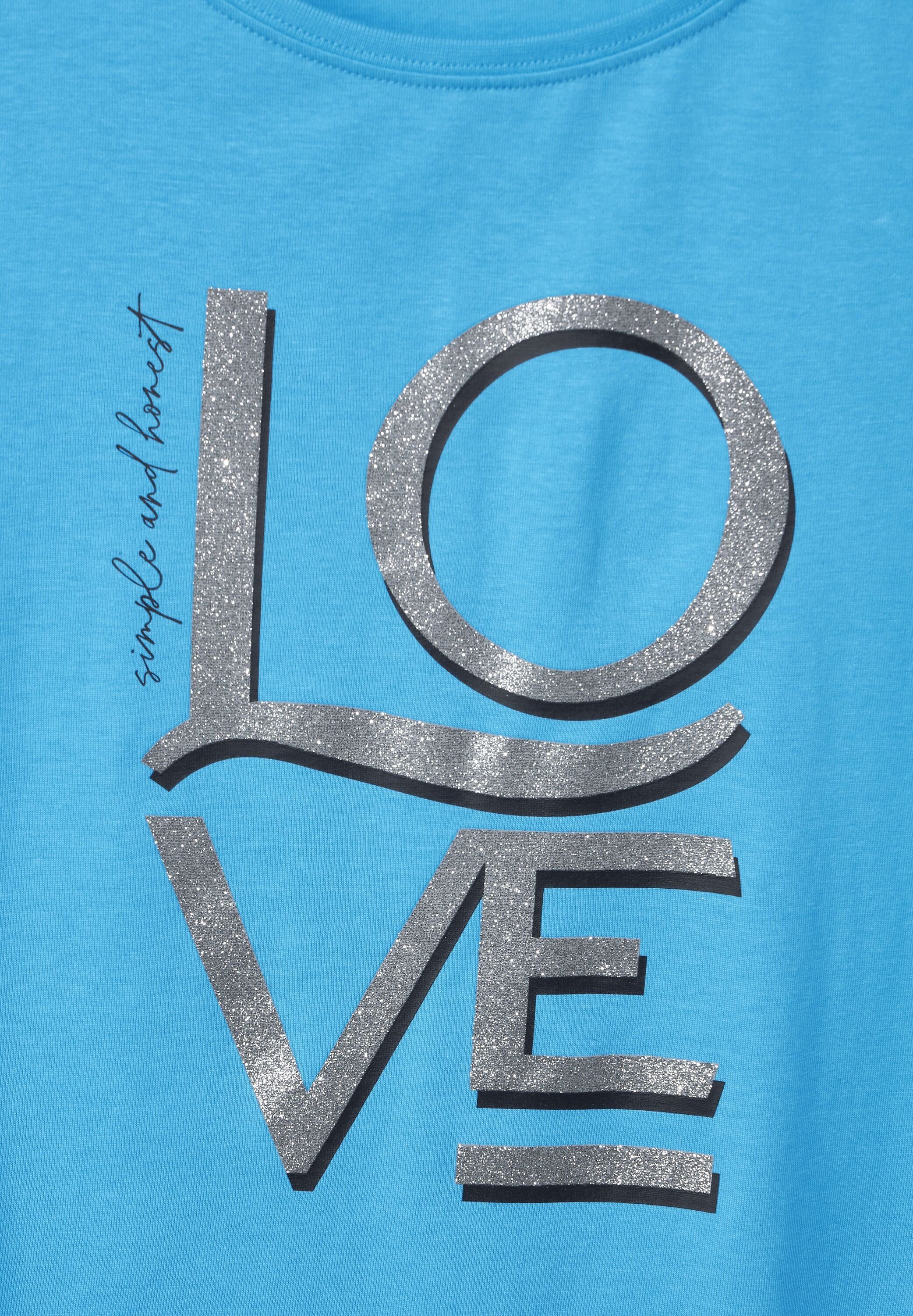 STREET ONE T-Shirt mit schimmerndem splash blue Schriftzug
