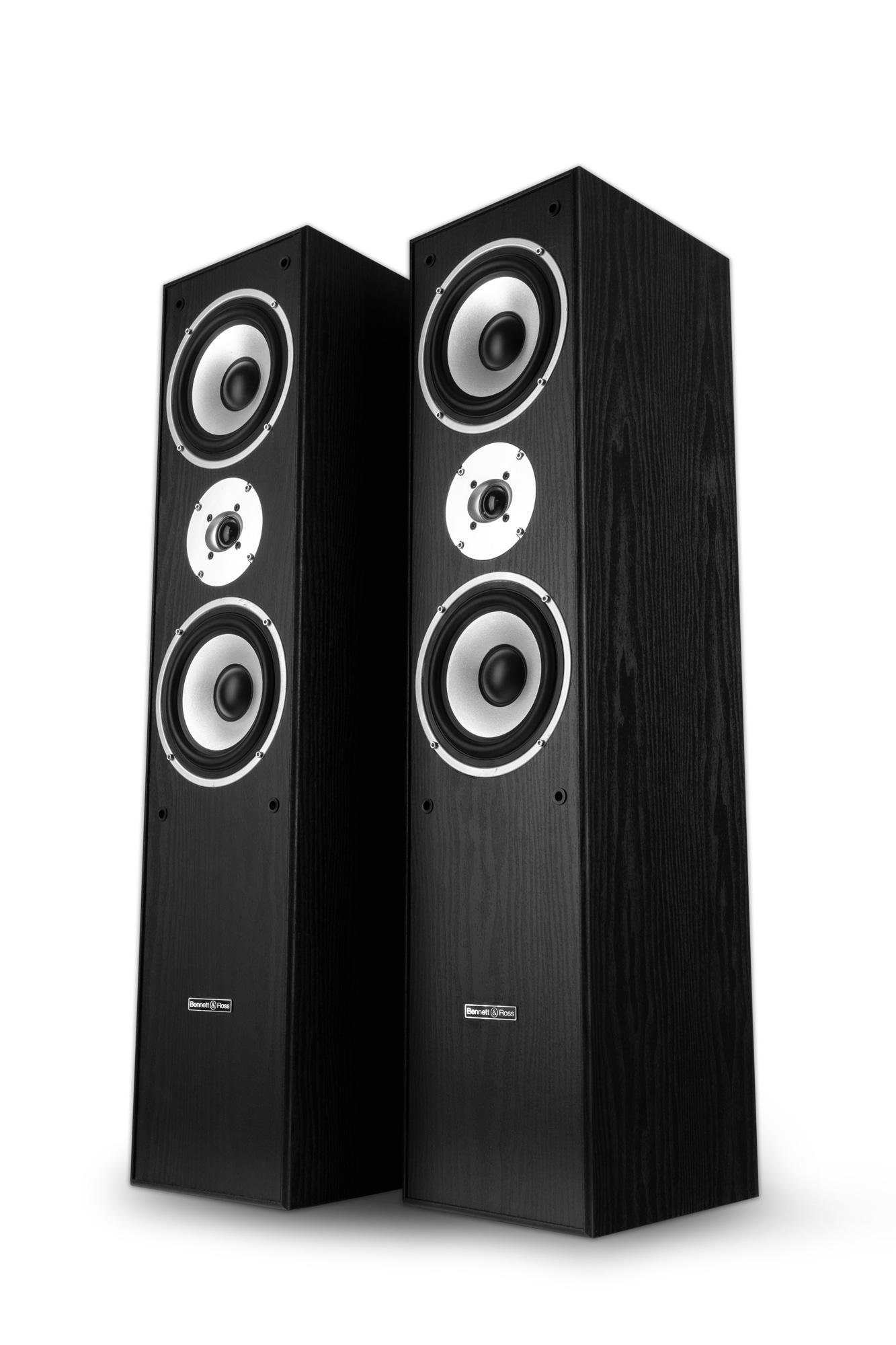 Bennett & Ross Radiant 3-Wege HiFi Boxen Paar, schwarz Stand-Lautsprecher (350 W, mit Bassreflex-Konstruktion, Maserung in Holzoptik)