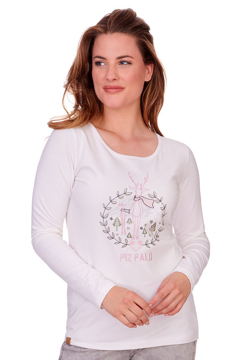 Piz Palü Trachtenshirt Longsleeve Damen - GERACH - burgund, offweiß günstig online kaufen