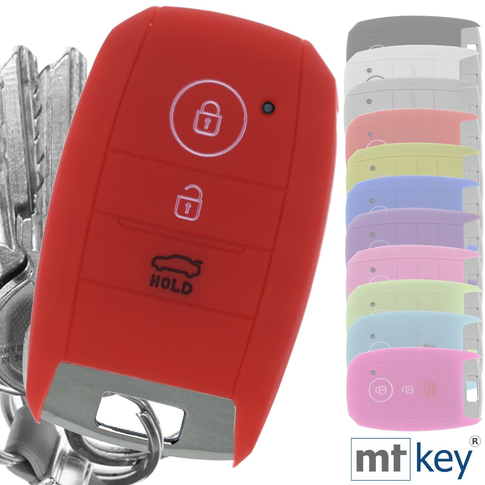 mt-key Schlüsseltasche Autoschlüssel Softcase Silikon Schutzhülle Rot, für KIA Picantio Rio Ceed Soul Sportage Stonic 3 Tasten KEYLESS