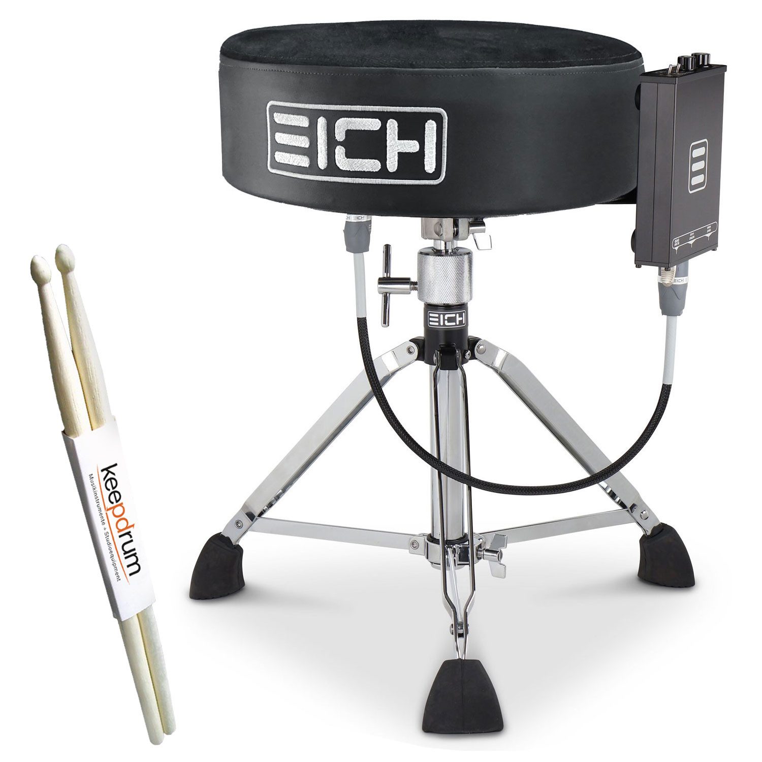 Eich Amplification Schlagzeug Eich Hocker DBC400R Subwoofer-Hocker Velours Komplett-Set mit Sticks,Set, Hocker mit Bass-Shaker, Macht tiefe Frequenzen spürbar durch Vibration