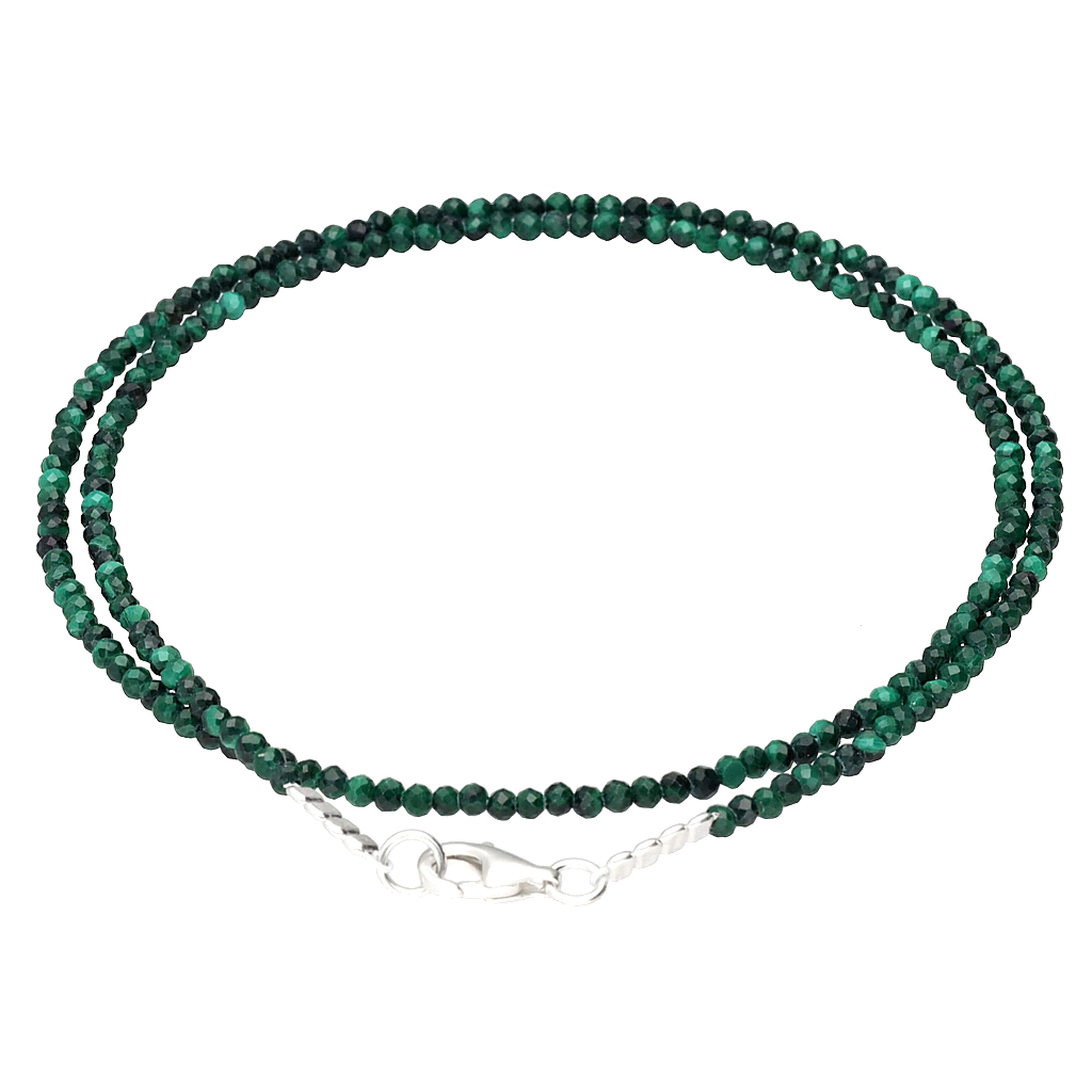Lebensquelle Plus Kette ohne Anhänger Malachit 2 mm Perlenkette facettiert, 45 cm + Silberverschluss