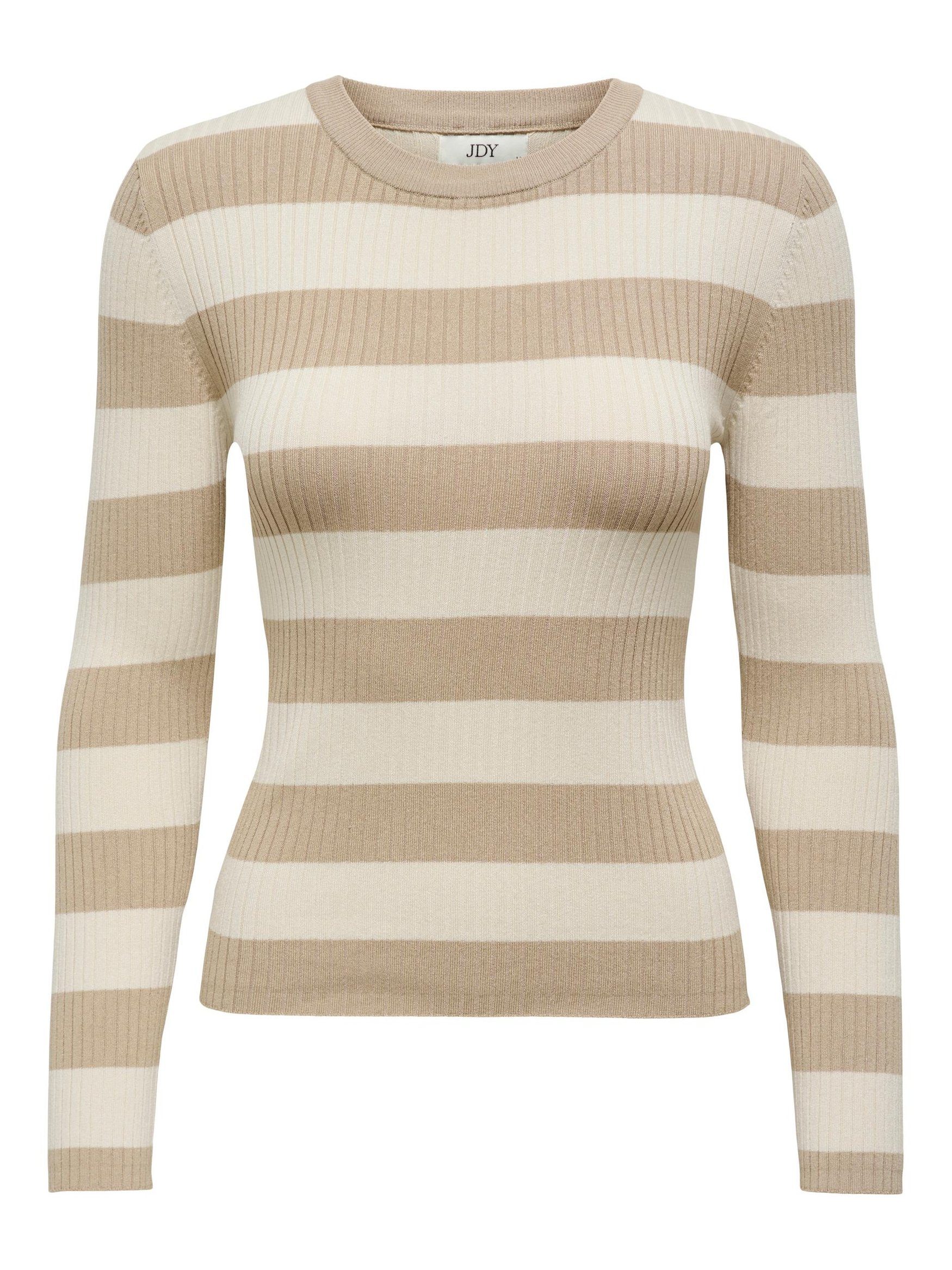 JACQUELINE de YONG Strickpullover Gestreifter Langarm Strickpullover Geripptes Basic JDYPLUM 4559 in Beige