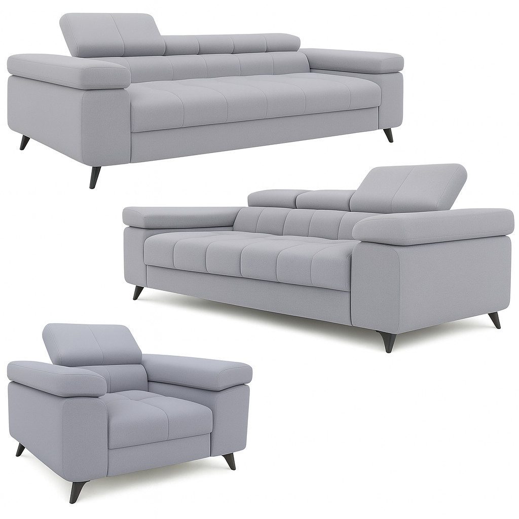 M-Punkt24 Polstergarnitur Sofa 3-2-1 mit Schlaffunktion, (Samtstoff Silberg günstig online kaufen