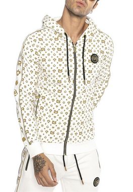 RedBridge Kapuzensweatjacke Sweat Kapuzenjacke Reißverschluss Allover Premium Ecru S gold bedruckt