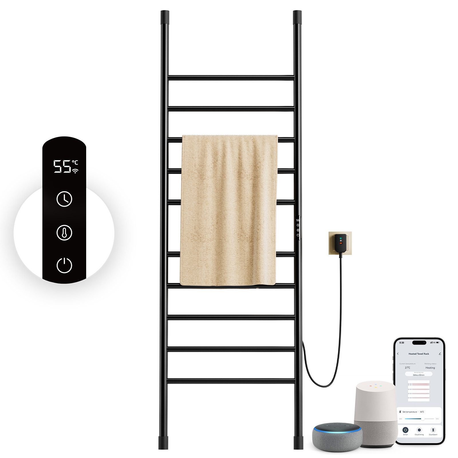 Oihpaw Elektrischer Badheizkörper Smart WiFi Handtuchheizkörper mit Touch-S günstig online kaufen