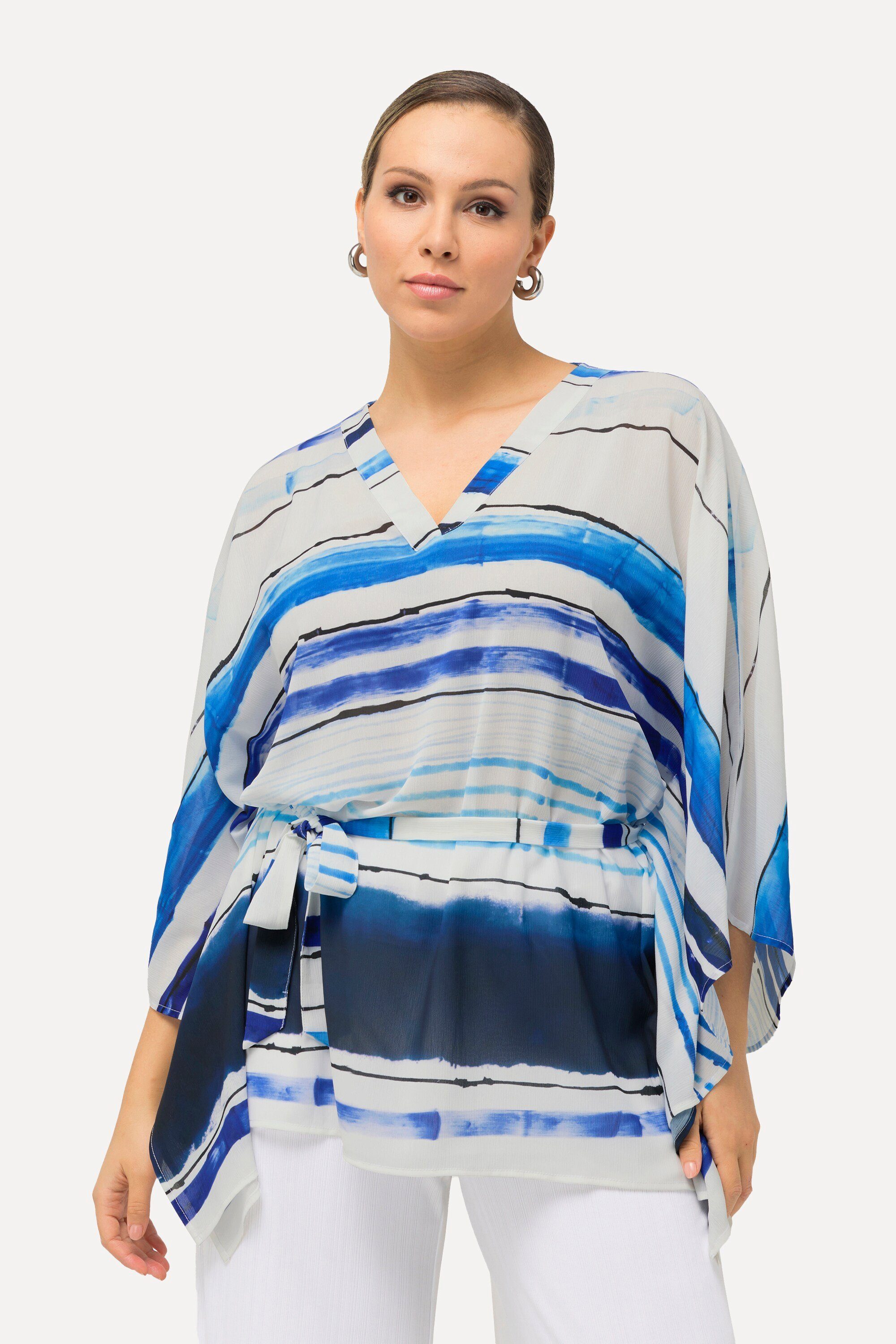 Ulla Popken Tunika Chiffon-Tunika oversized V-Ausschnitt günstig online kaufen