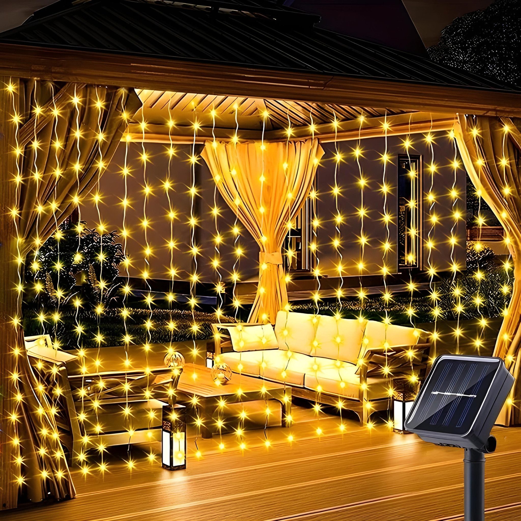 HS.SUPPLY LED-Lichtervorhang Solar Lichterkette mit USB günstig online kaufen