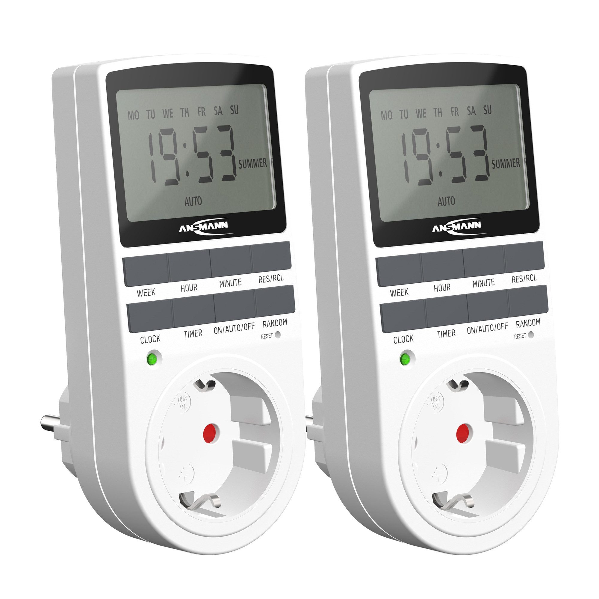 ANSMANN AG Funksteckdose 2x digitale Wochenzeitschaltuhr, LCD-Display 3680W, 10 Schaltzeiteiten