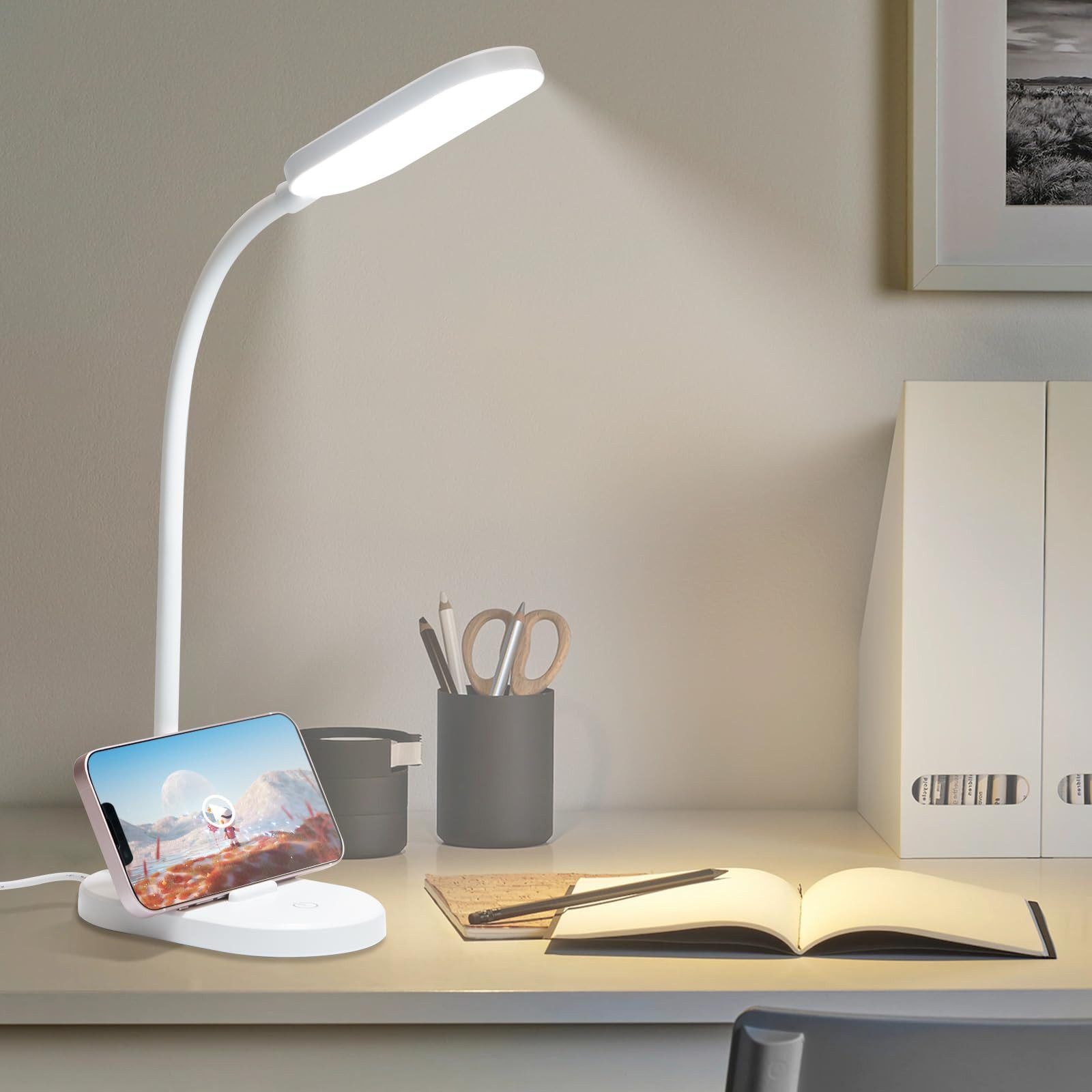 LQWELL Schreibtischlampe Tischleuchte mit Telefonhalter, LED günstig online kaufen