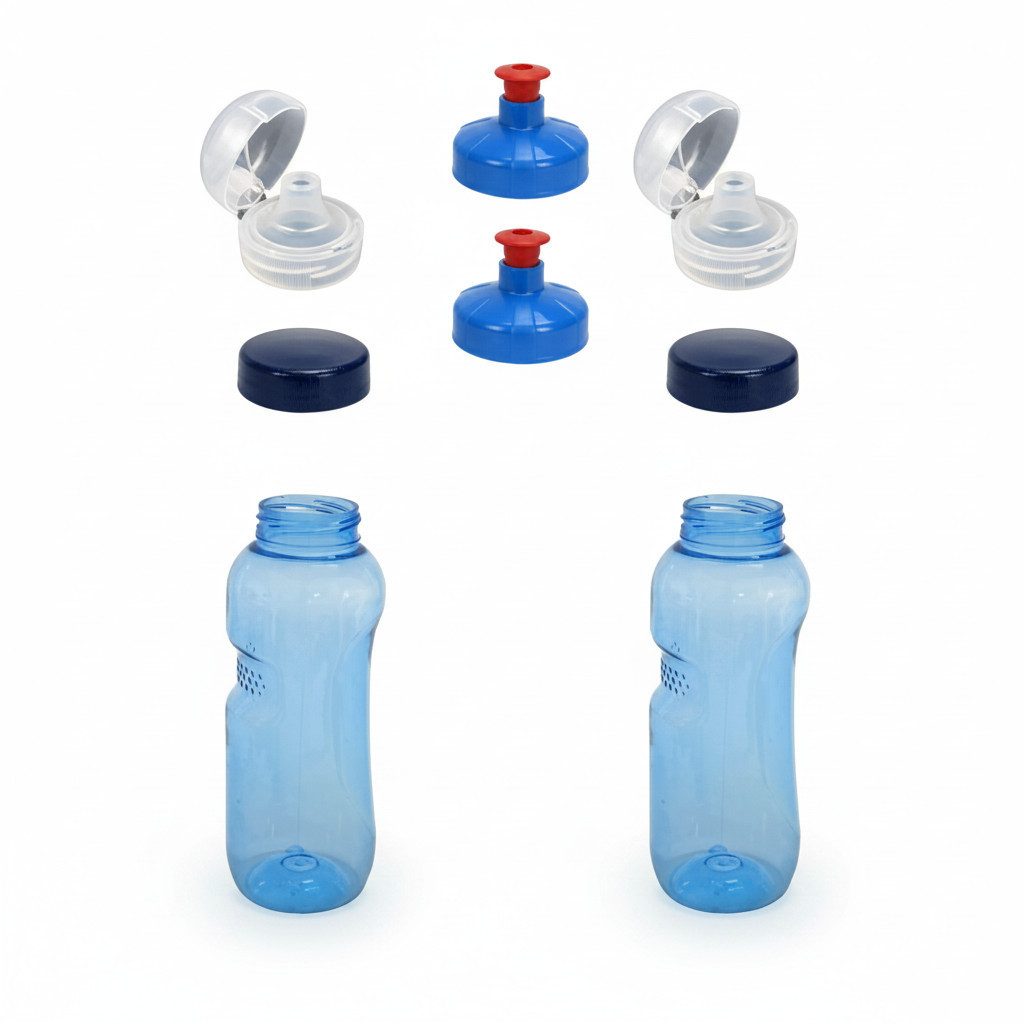 Greiner Trinkflasche, 2x 0,5L Kavodrink Wasserflasche + 2x FlipTop + 2x Push-Pull