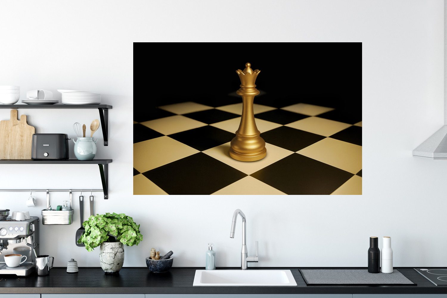 MuchoWow Wandsticker Dame - Schachfigur - Blockiert - Gold (1 St), Wanddeko, Aufkleber, Wandtattoo, 120x80 cm