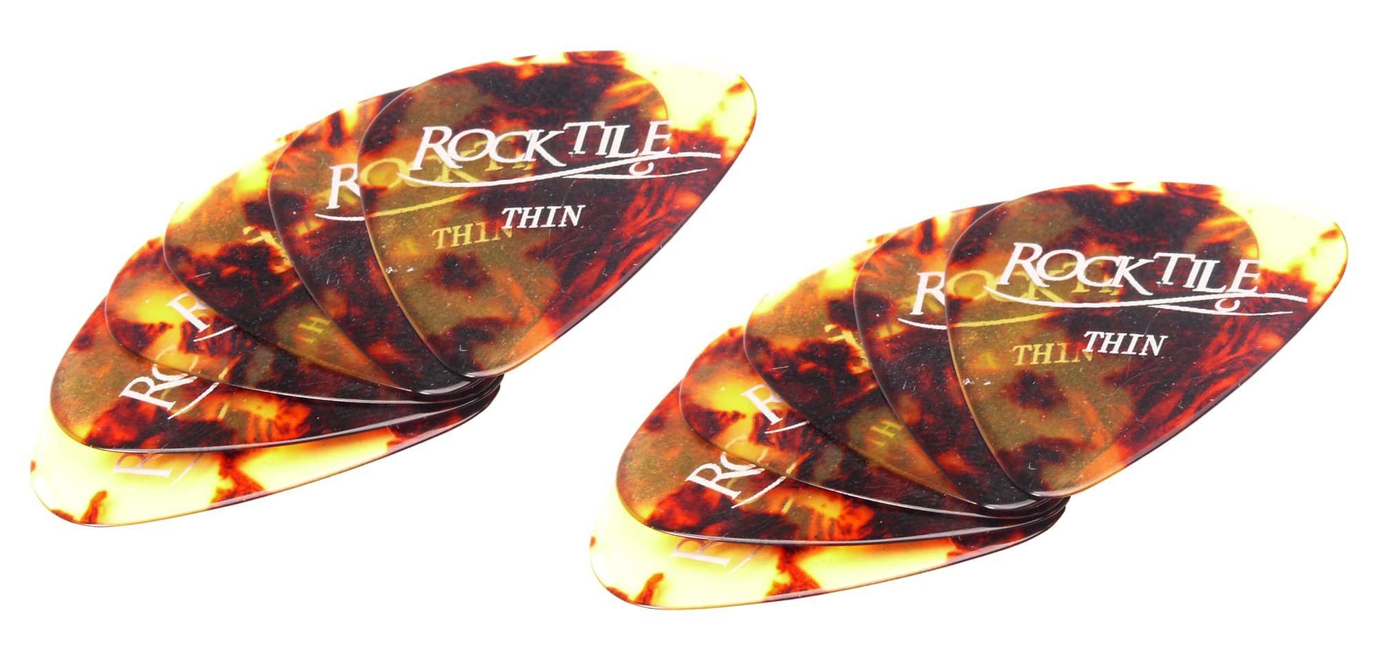 Rocktile Plektrum Plektren - Tortoise Design Guitar Pick, Stärke “Thin” (0,5 mm), 12 Stück im Set