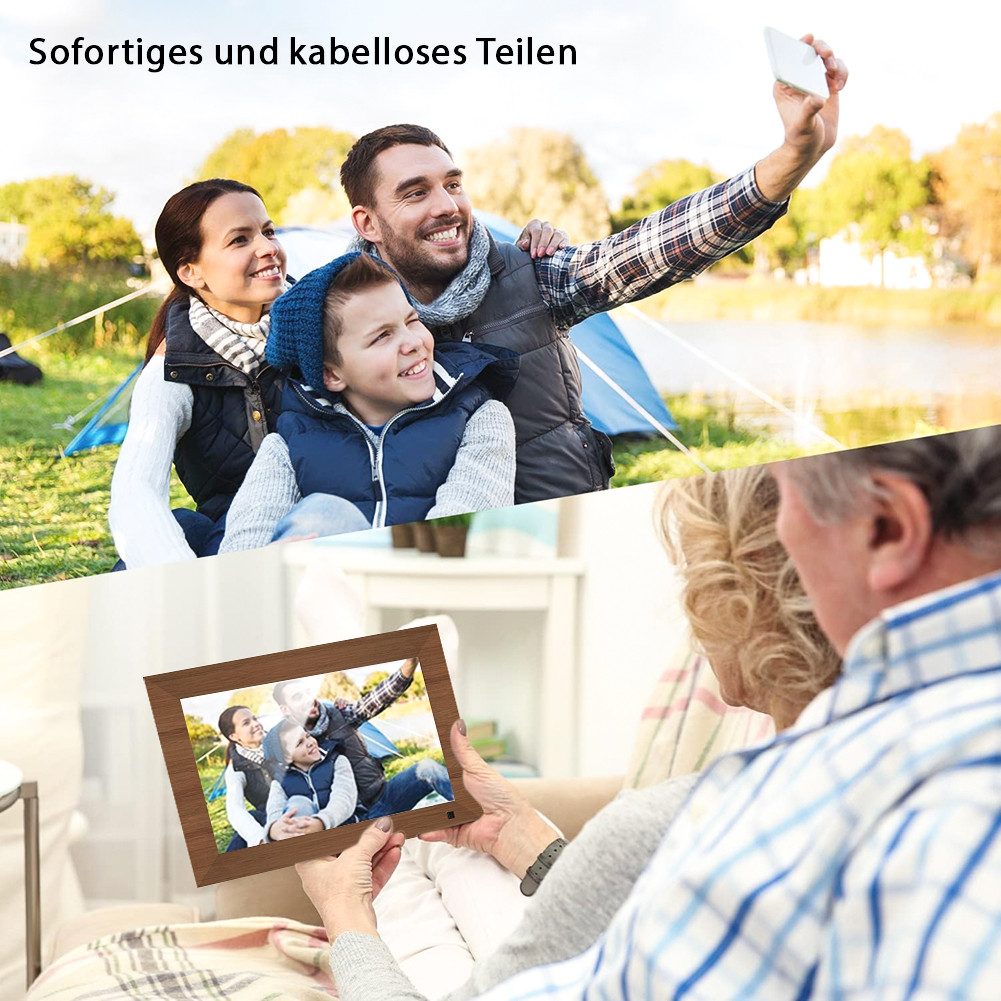 FANNOU Digitaler Fotorahmen 10.1" und Holzfotorahmen 6", Digitaler Bilderrahmen (25,40 cm/10,1 ", 1280 x 800 Pixel, 32 GB, Touchscreen WLAN mit Automatische Drehung Photo Video Teilen)