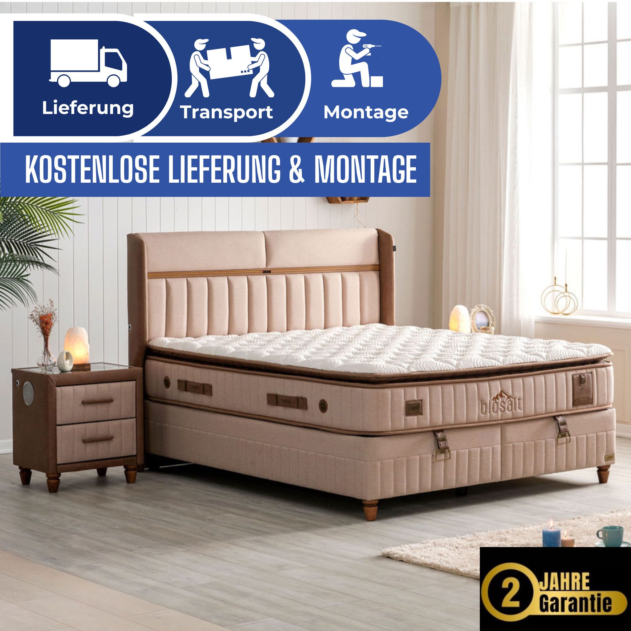 Bambi Boxspringbett Stauraumbett inkl. Matratze Boxspringbett 180x200 - 90x200 Biosalt