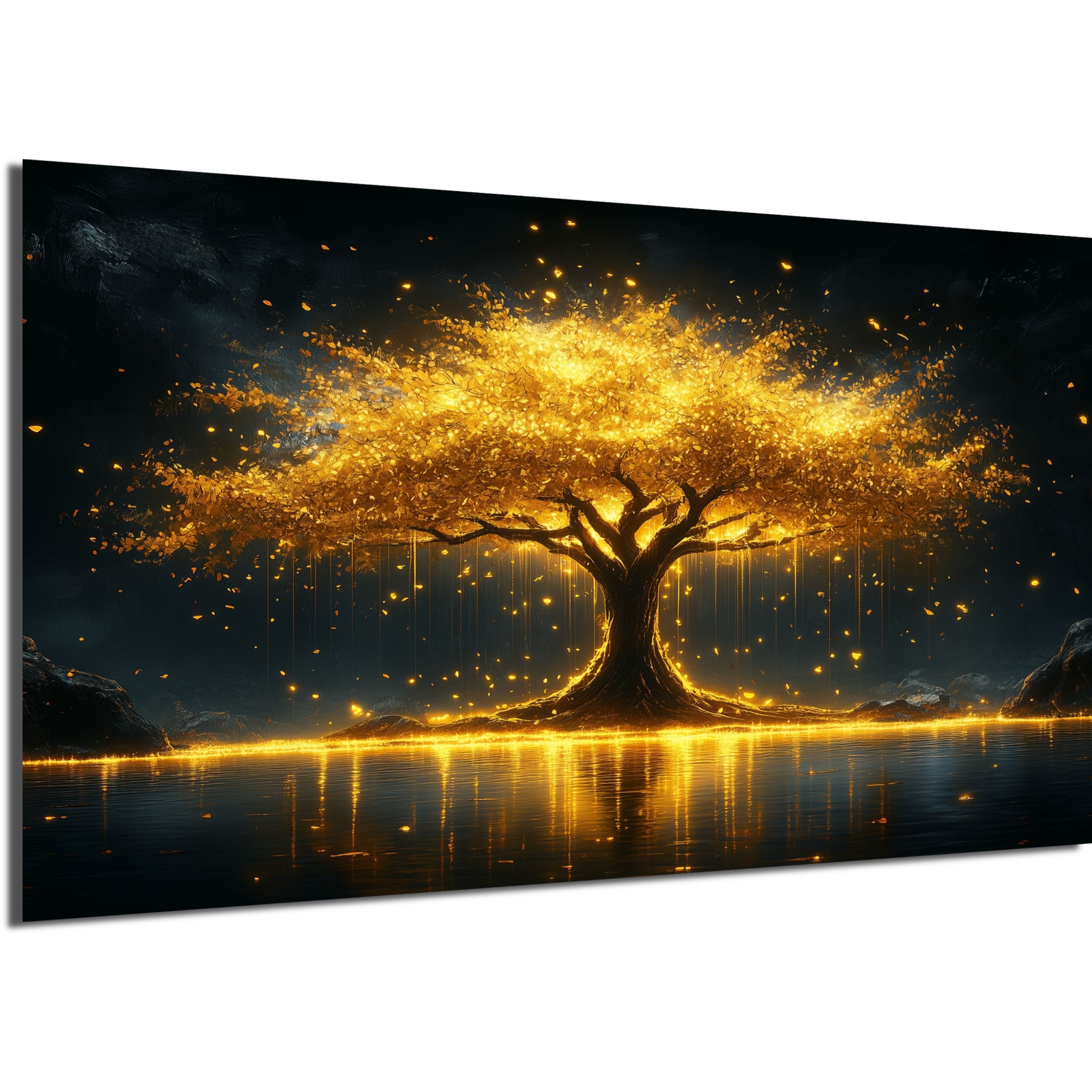 DARO Design Leinwandbild Modern Abstrakt Wandbilder XXL Wandbild Wand Deko Leinwand Bilder, (großer goldener Baum - Bild groß Wohnzimmer Esszimmer Schlafzimmer Küche Einteilig Querformat Fotodruck Leinwände Wanddeko Abstrakte Kunst Boho), 30x20cm