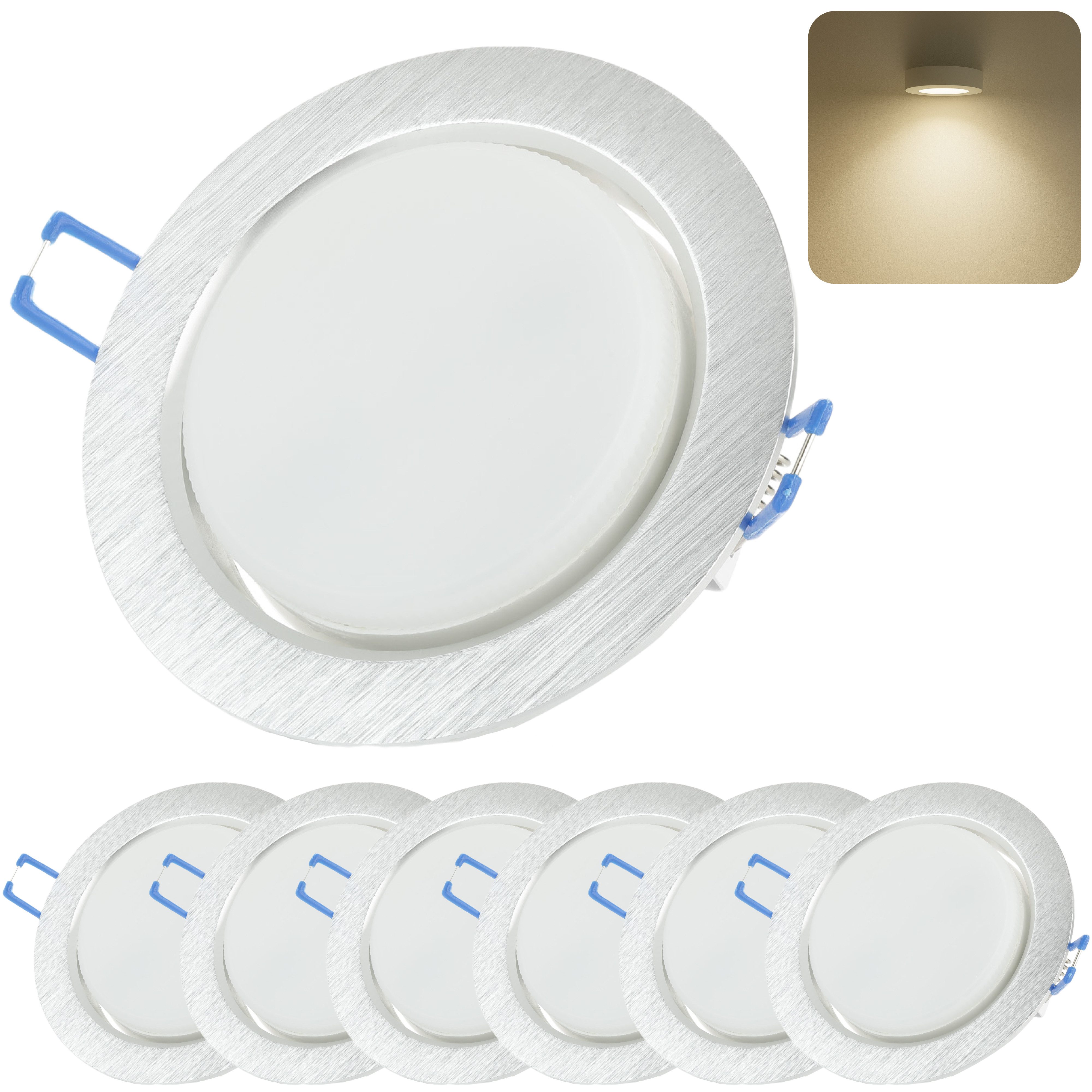 Sweet LED LED Einbaustrahler 6er SET GX53 Einbauleuchten 8,2W 230V 4000K Alu Rund Deckenspots Ø95, Neutralweiß, 4000K, Deckenspots, Ø 108 mm, Einbauleuchten