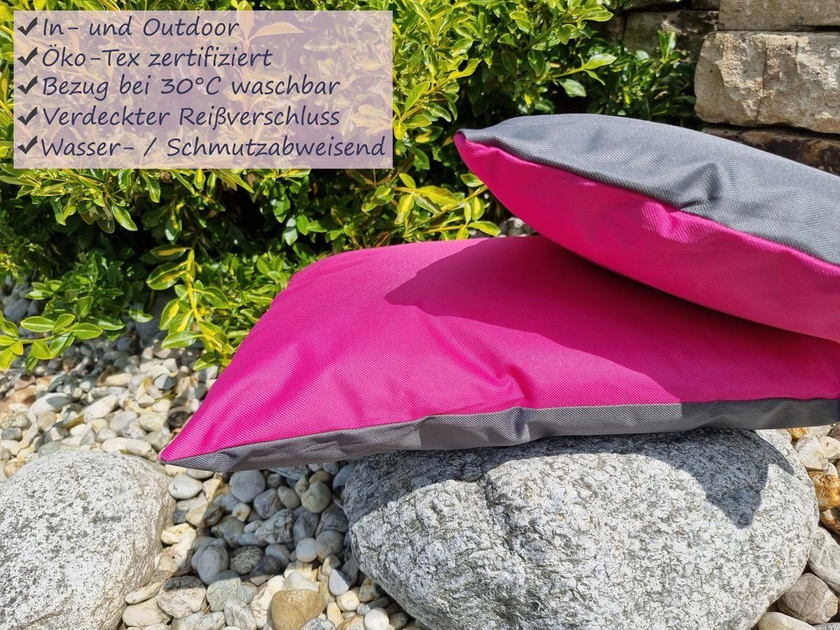 Robust, mit Outdoor - Füllung, Pink Anthrazit inkl. 2-farbiges Dekokissen Außen Kissen JACK & Dekokissen Strapazierfähig, geeignet 45x45cm Lotus-Effekt, Wende Innen JACK für