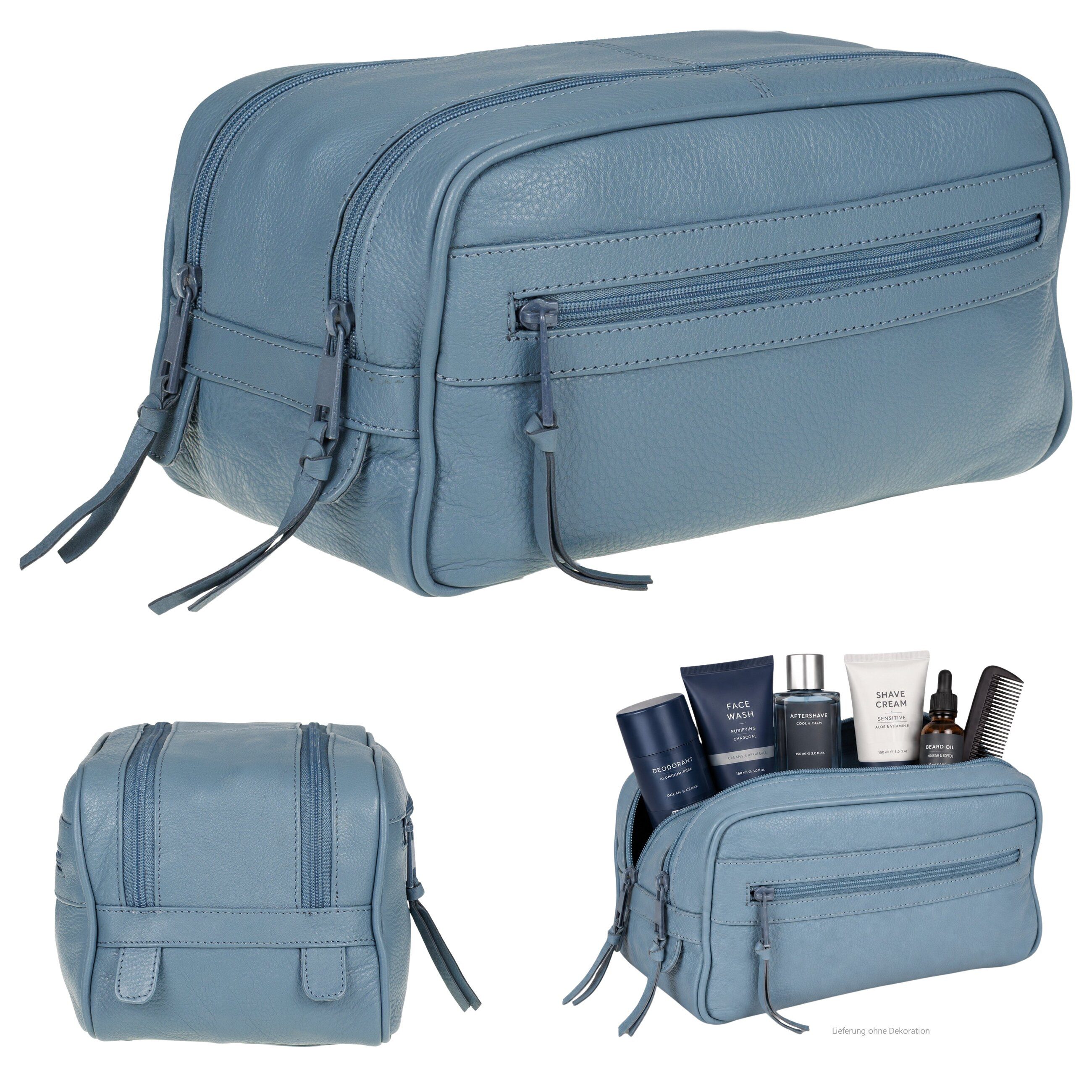 Kulturbeutel Damen Herren Kulturtasche Leder Washbag 2 Fächer