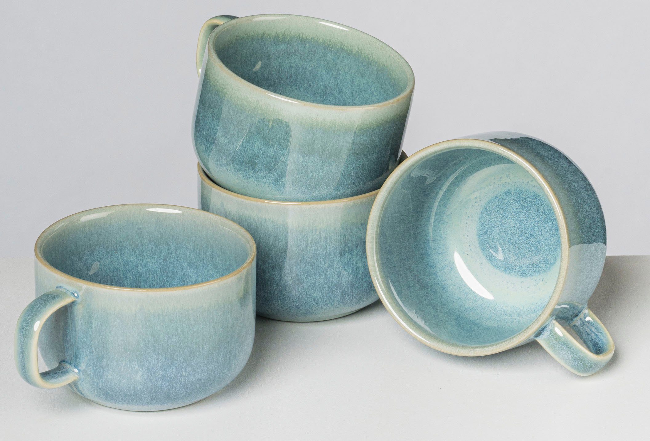 Gipfelstück Tasse Tiefer See, 4-tlg., Steinzeug, Scandi-Style, Reaktivglasur, jedes Stück ein Unikat, 4-teilig