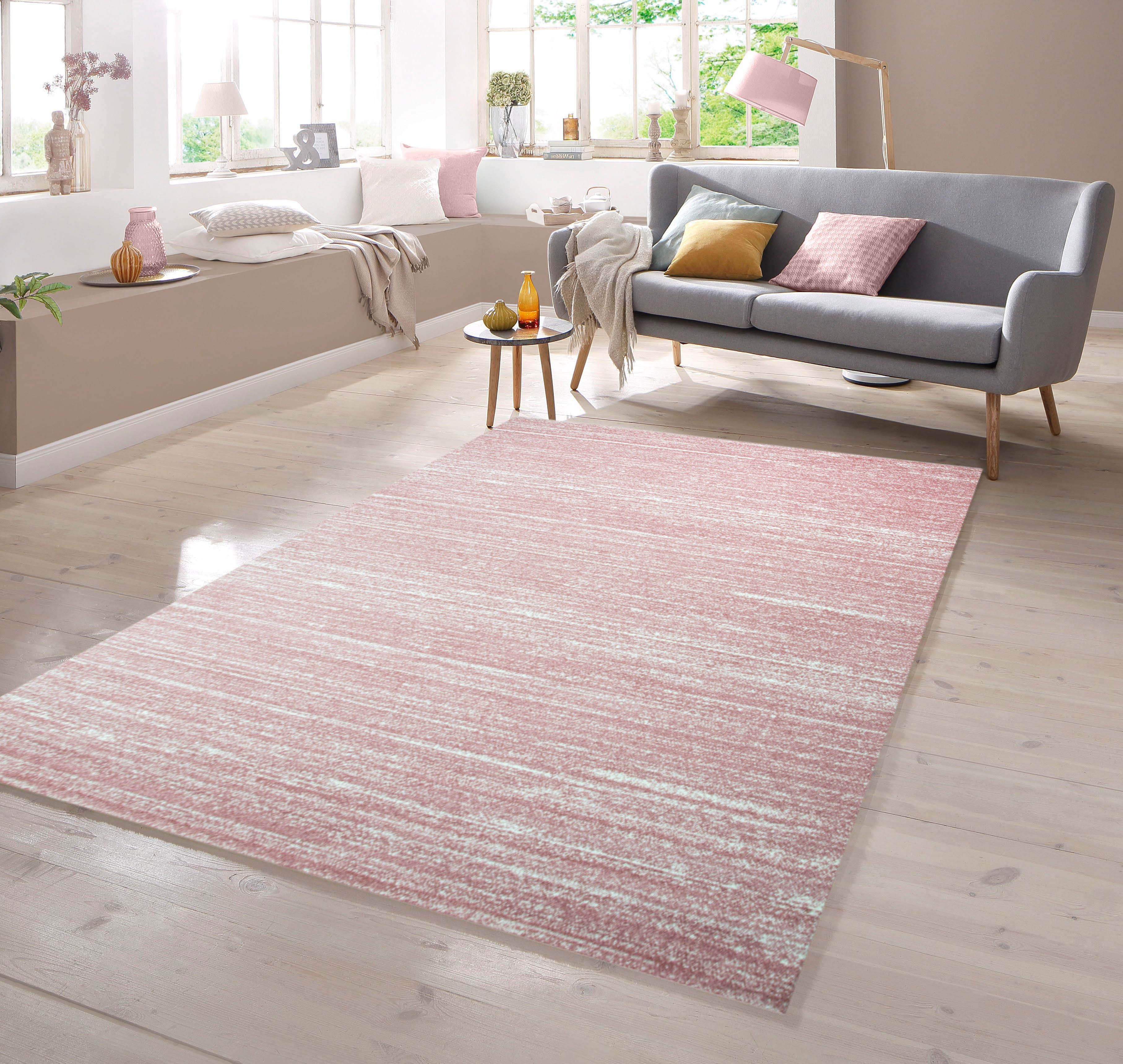 TeppichHome24 Teppich Designer Teppich Kurzflor Uni Design in Rosa, rechtec günstig online kaufen