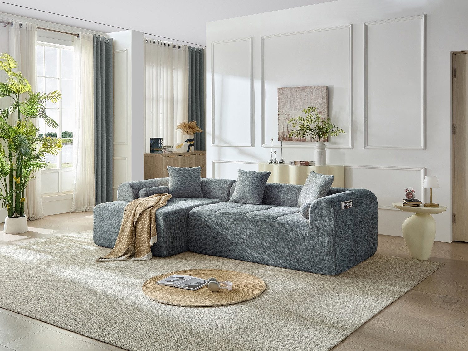 Sinaopus Ecksofa Modulares Sofa aus Chenille als Ecksofa mit Komfortpolsterung, Großzügiges Lounge Sofa mit tiefem Sitzbereich ohne Montage