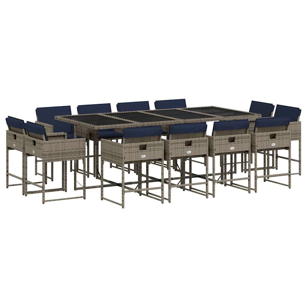 vidaXL Gartenlounge-Set 13-teiliges Garten-Ess-Set mit Kissen, grau, Polyrattan, (12-tlg)