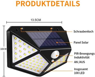 Oneid LED Solarleuchte Außen-Wandleuchte, LED Solar Außenleuchte, [2 Stück]100 LED Solarlampe