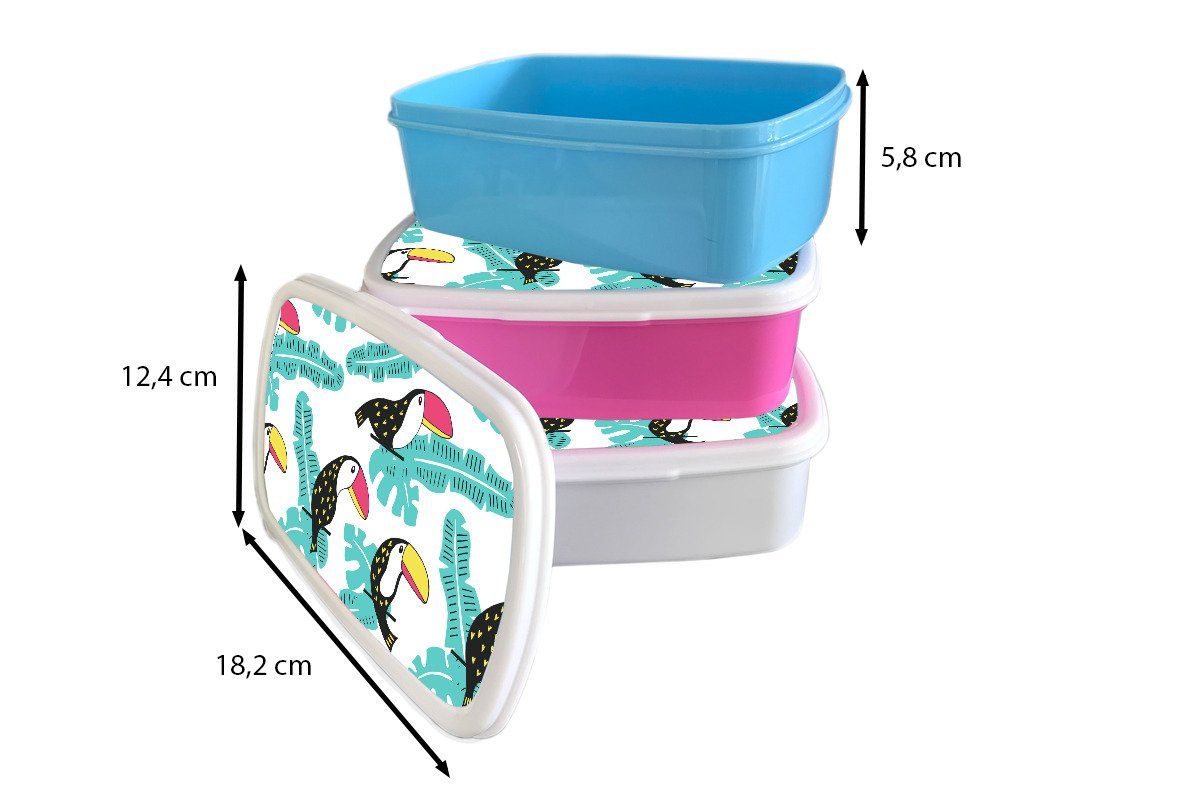 und und (2-tlg), Brotbox Tukan, Erwachsene, Dschungel MuchoWow Muster für Jungs für Lunchbox Kinder Mädchen - weiß Kunststoff, Brotdose, -