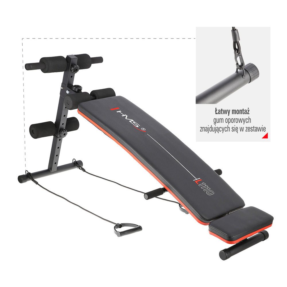 HMS Trainingsbank Bauchtrainer Schrägbank Sit-up-Trainer, (Spar-Set, 1-tlg., 140 x 50 cm verstellbar), 5-fach verstellbar, Widerstandsbänder, bis 200 kg
