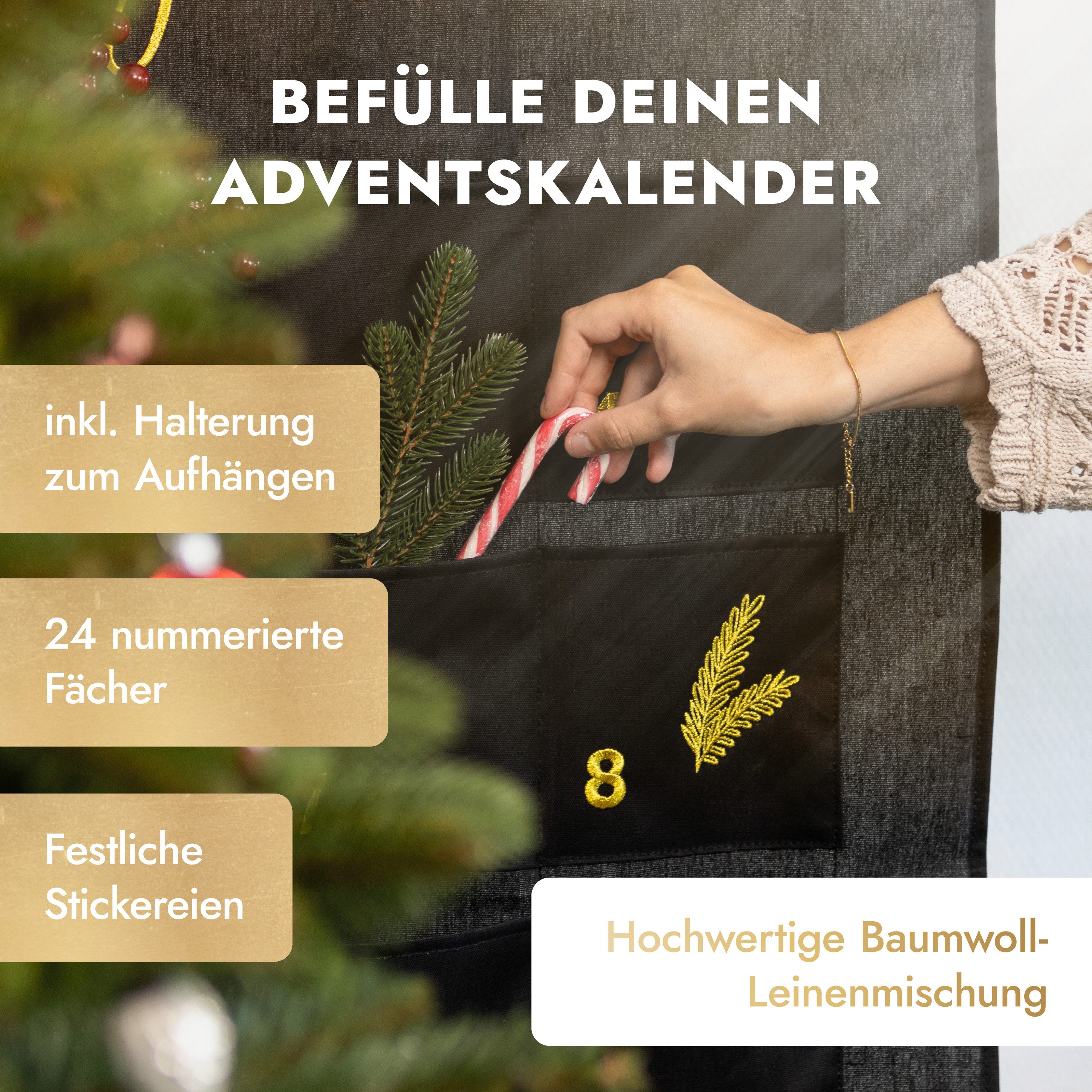 Amari befüllbarer Adventskalender AMARI ® Adventskalender zum Befüllen - Wandkalender mit 24 Fächern