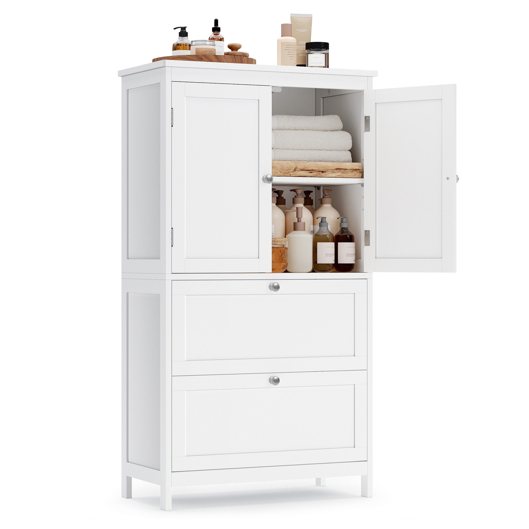 VASAGLE Badkommode Badezimmerschrank Badschrank verstellbare Ablage, mit 2 Türen und 2 Schubladen, 30 x 60 x 110 cm, Küchenschrank