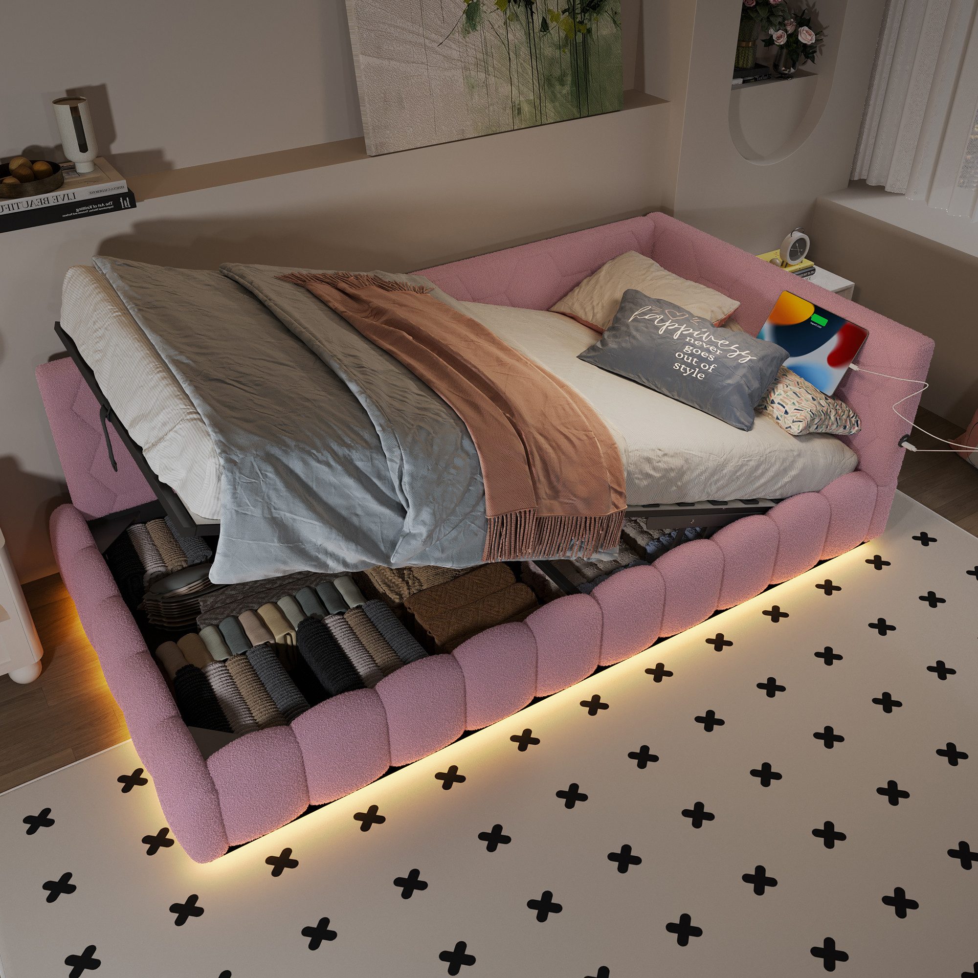 MODFU Schlafsofa Polsterbett mit LED, USB günstig online kaufen