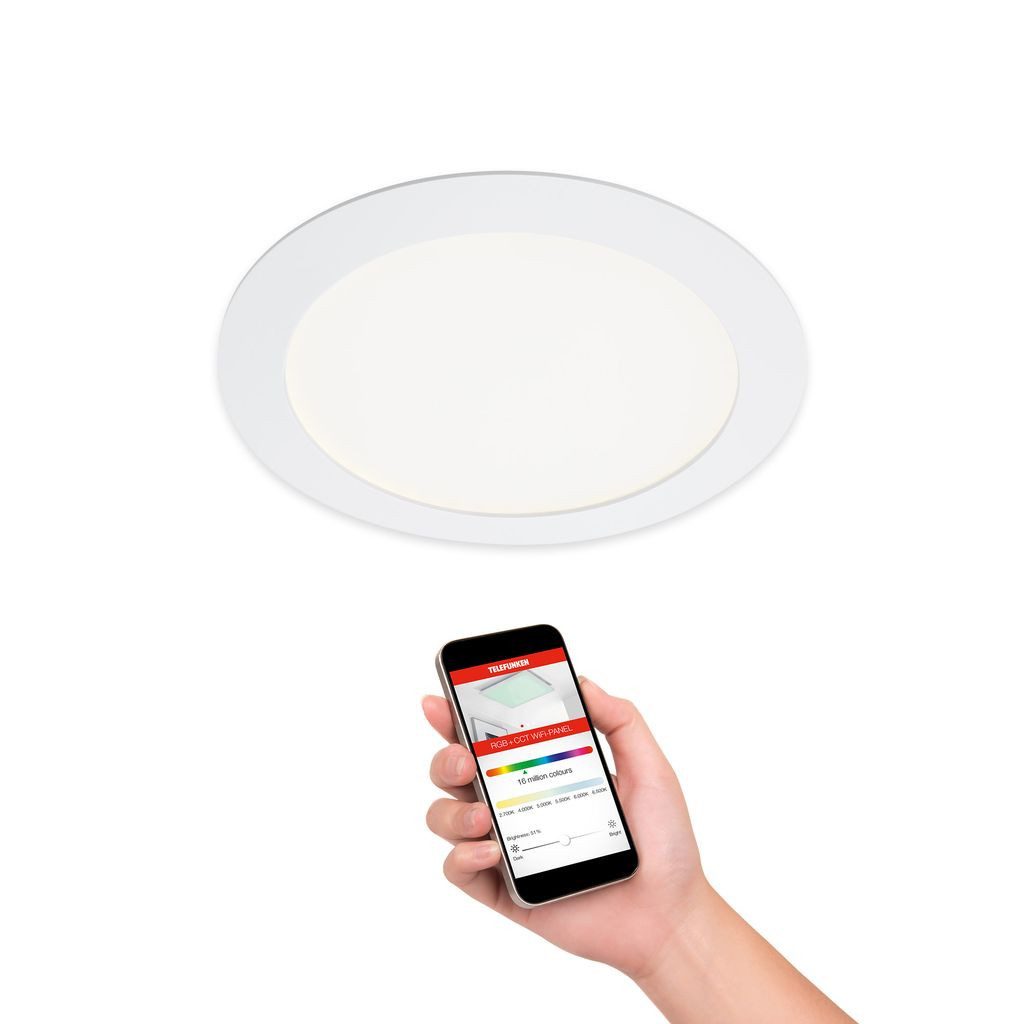 Telefunken LED Einbaustrahler 309406TF, Dimmfunktion, LED fest integriert, 2700K - Extra-Warmweiß, WiFi RGB Beleuchtung CCT Aufbauleuchte 12W 1200lm Ø 17cm