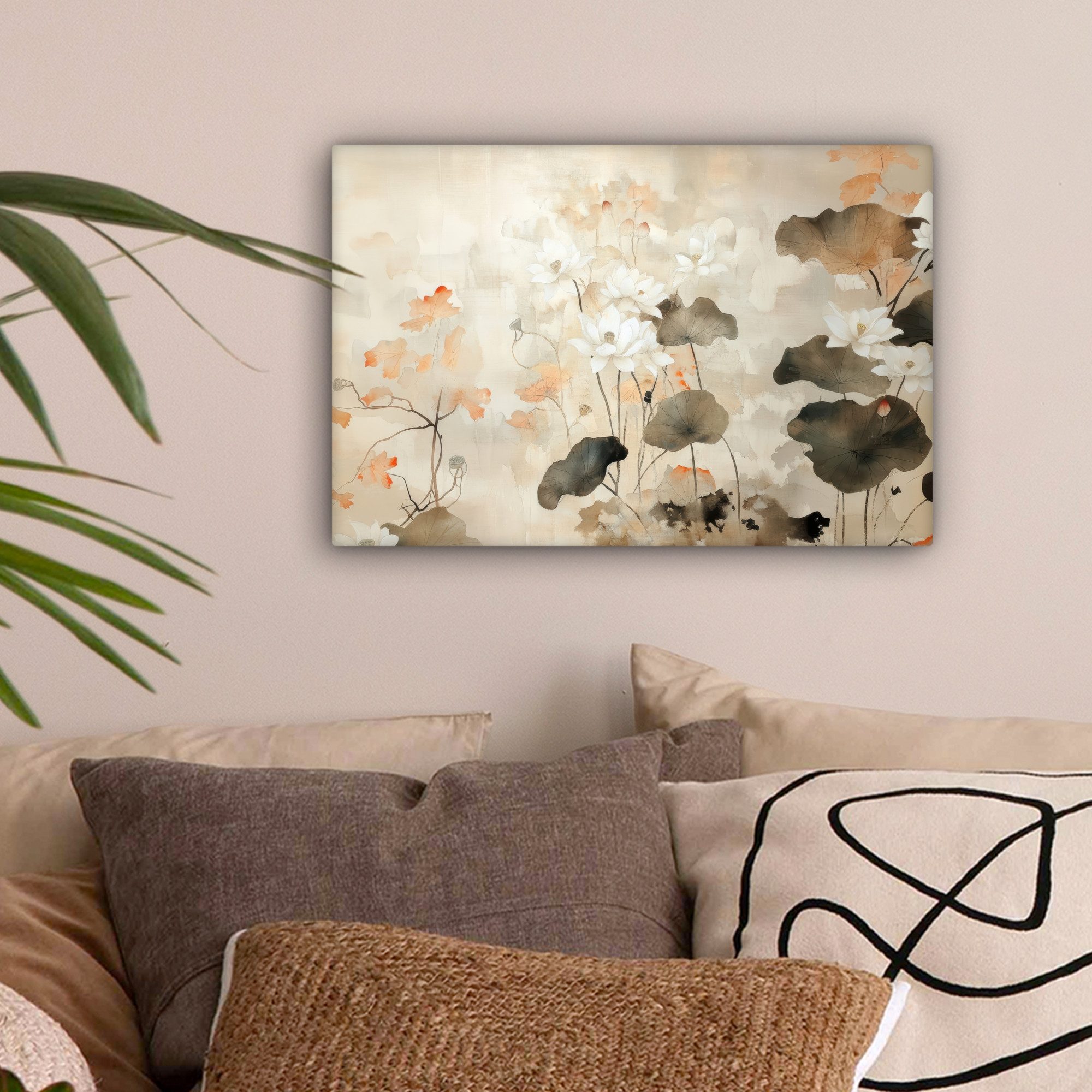 OneMillionCanvasses® Leinwandbild Blumen - Japandi - Wabi sabi, Fotodruck (1 St), Leinwand Bilder Klein, Wand Dekoration Aesthetic 30x20 cm