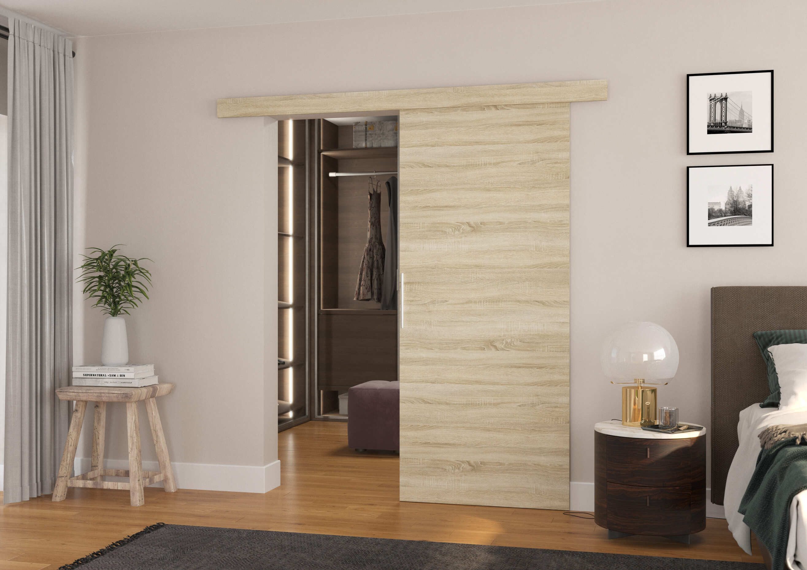 MOEBLO Schiebetür Danilo (moderne Wand-Schiebetür aus 16 mm Laminat, leises Schiebesystem, optional mit Soft-Close Funktion, universal montierbar, Schiebetüren Gleittüren Schiebetüre Schiebesysteme Türen auf Schiene Türen mit Schiebemechanismus), (BxHxT):