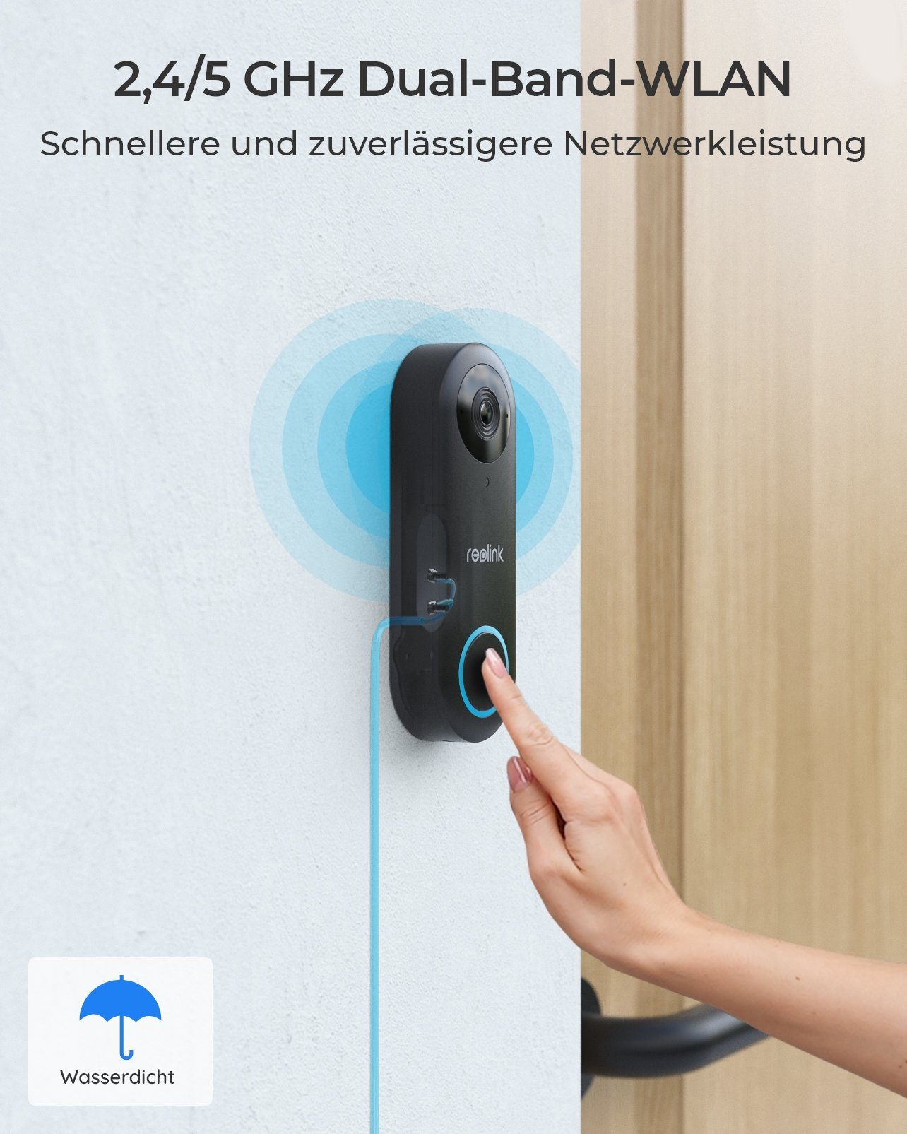 Reolink Smart Home Türklingel Videodoorbell Kamera WLAN-Version 5MP (Außenbereich, 2,4/5 GHz WiFi,Personenerkennung,Arbeitet mit Reolink NVRs)
